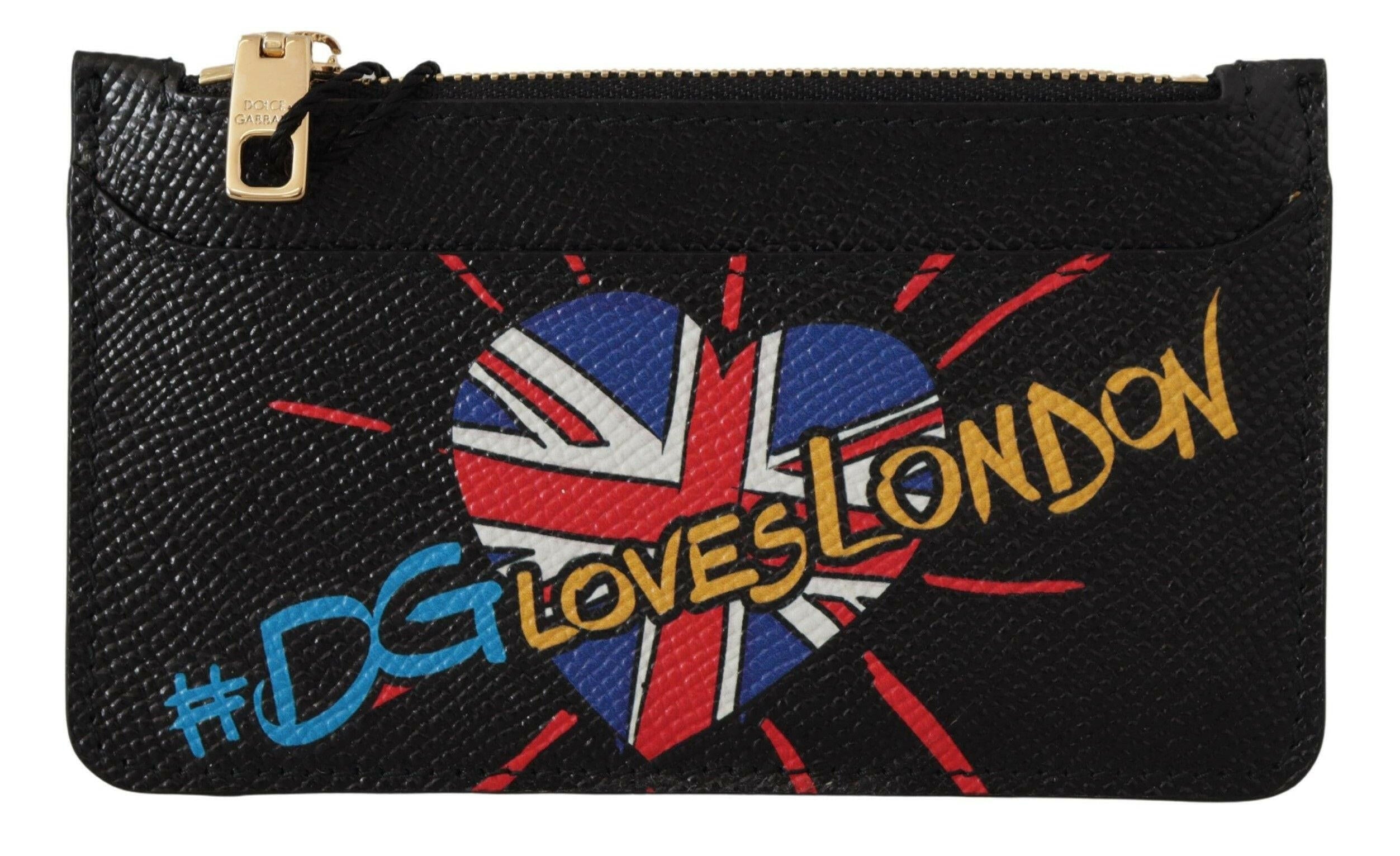 Dolce & Gabbana Black Leather #DGLovesLondon Women Cardholder Coin Case  Wallet.
