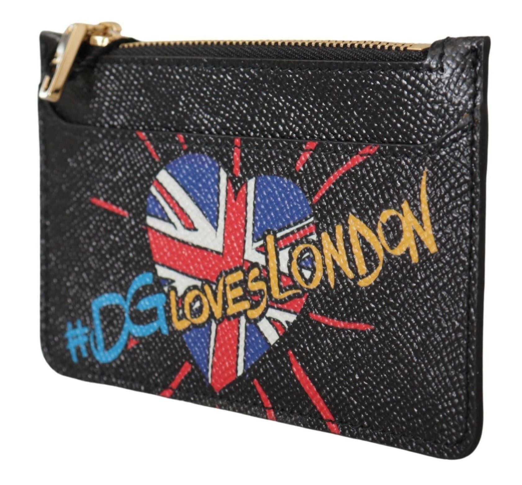 Dolce & Gabbana Black Leather #DGLovesLondon Women Cardholder Coin Case  Wallet.