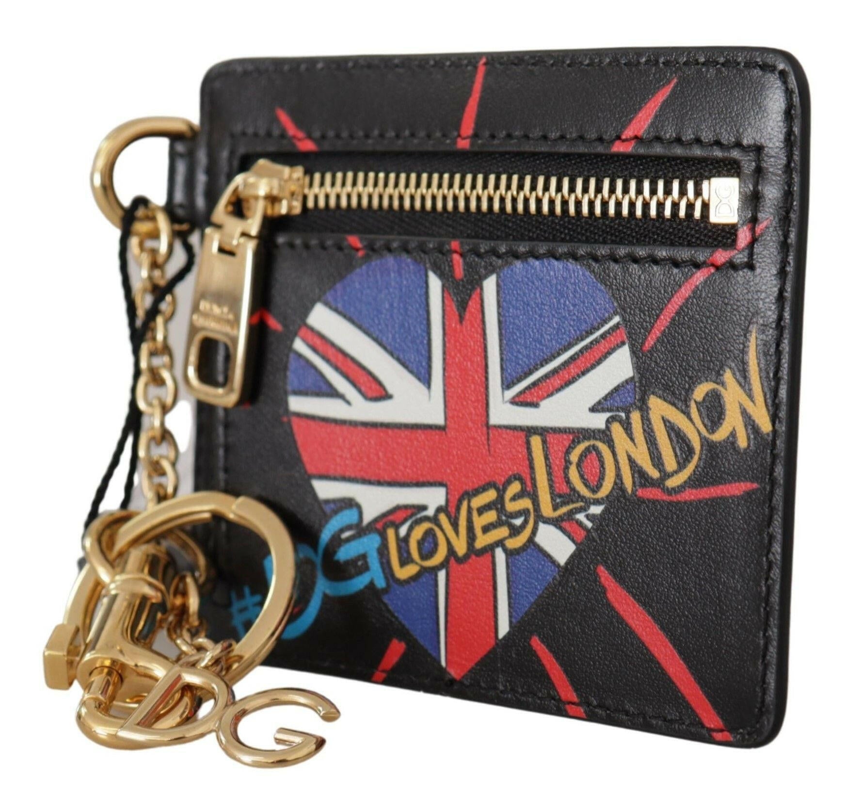 Dolce & Gabbana Black Leather #DGLovesLondon Keyring Cardholder Coin Case.