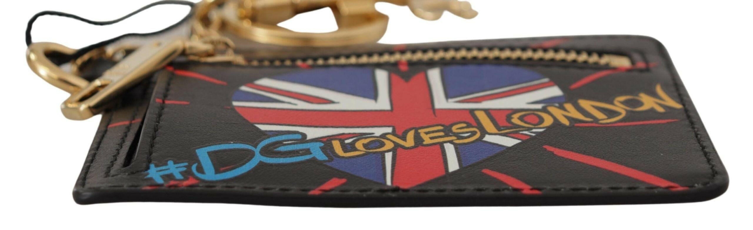 Dolce & Gabbana Black Leather #DGLovesLondon Keyring Cardholder Coin Case.