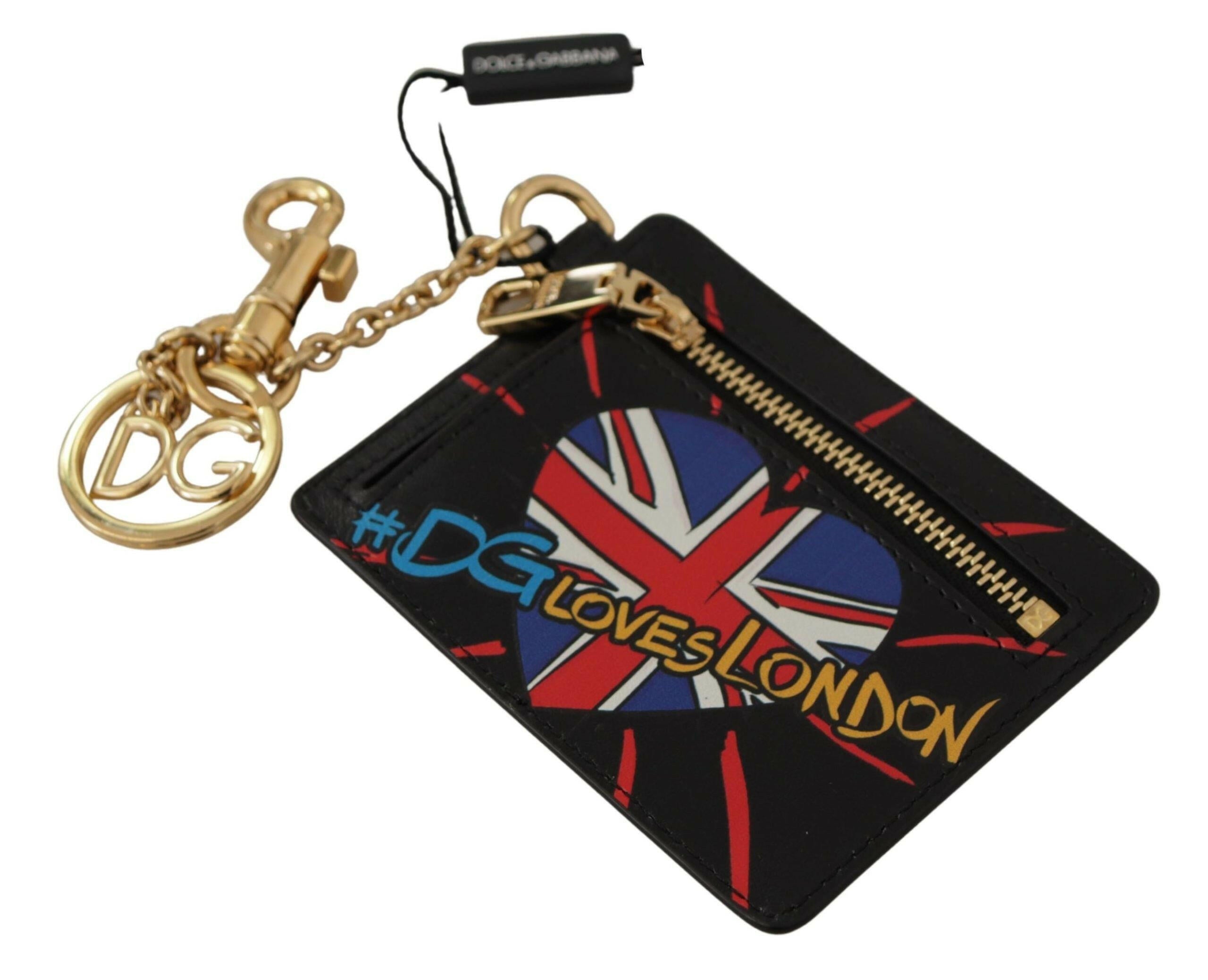 Dolce & Gabbana Black Leather #DGLovesLondon Keyring Cardholder Coin Case.