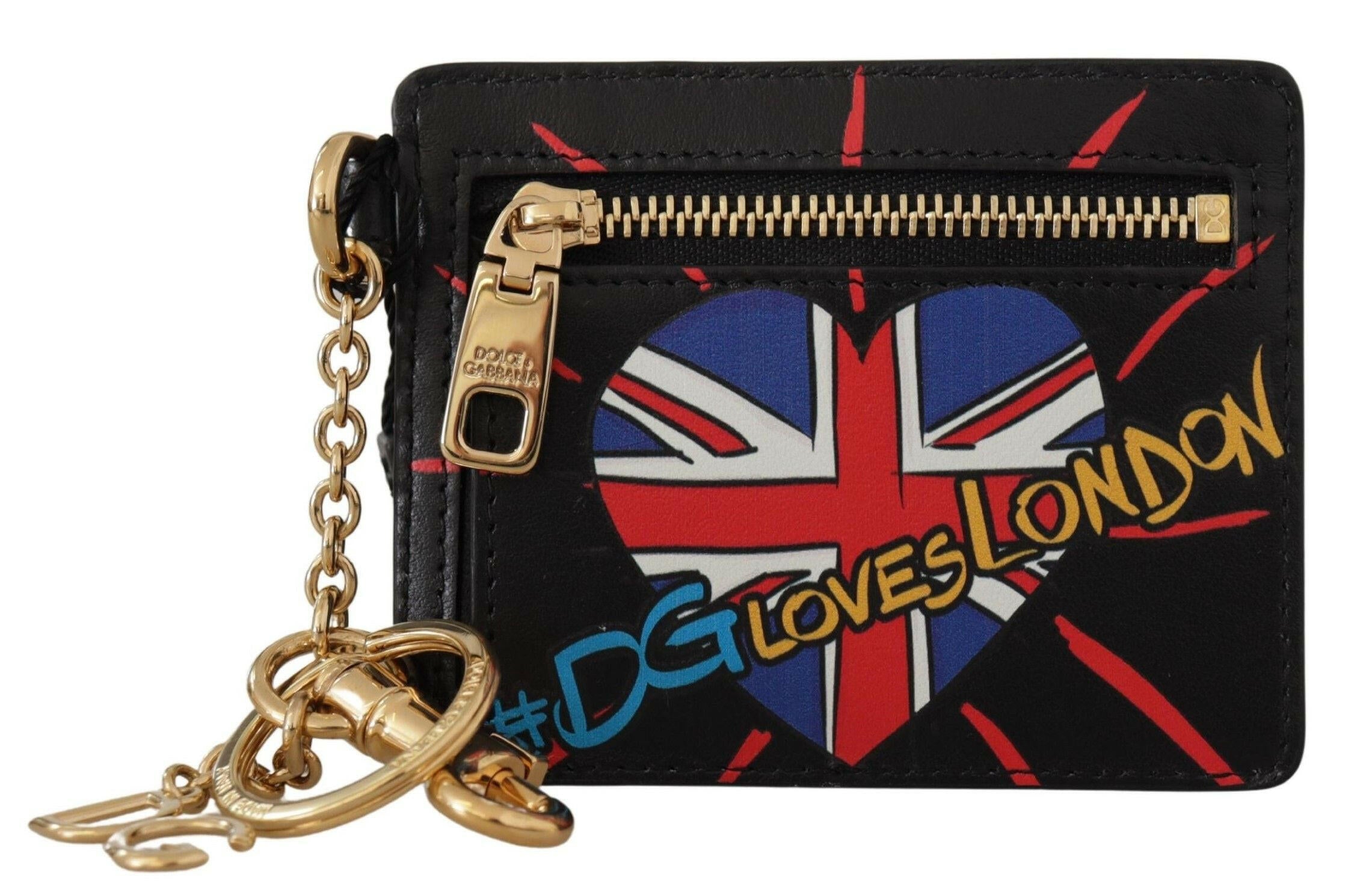 Dolce & Gabbana Black Leather #DGLovesLondon Keyring Cardholder Coin Case.