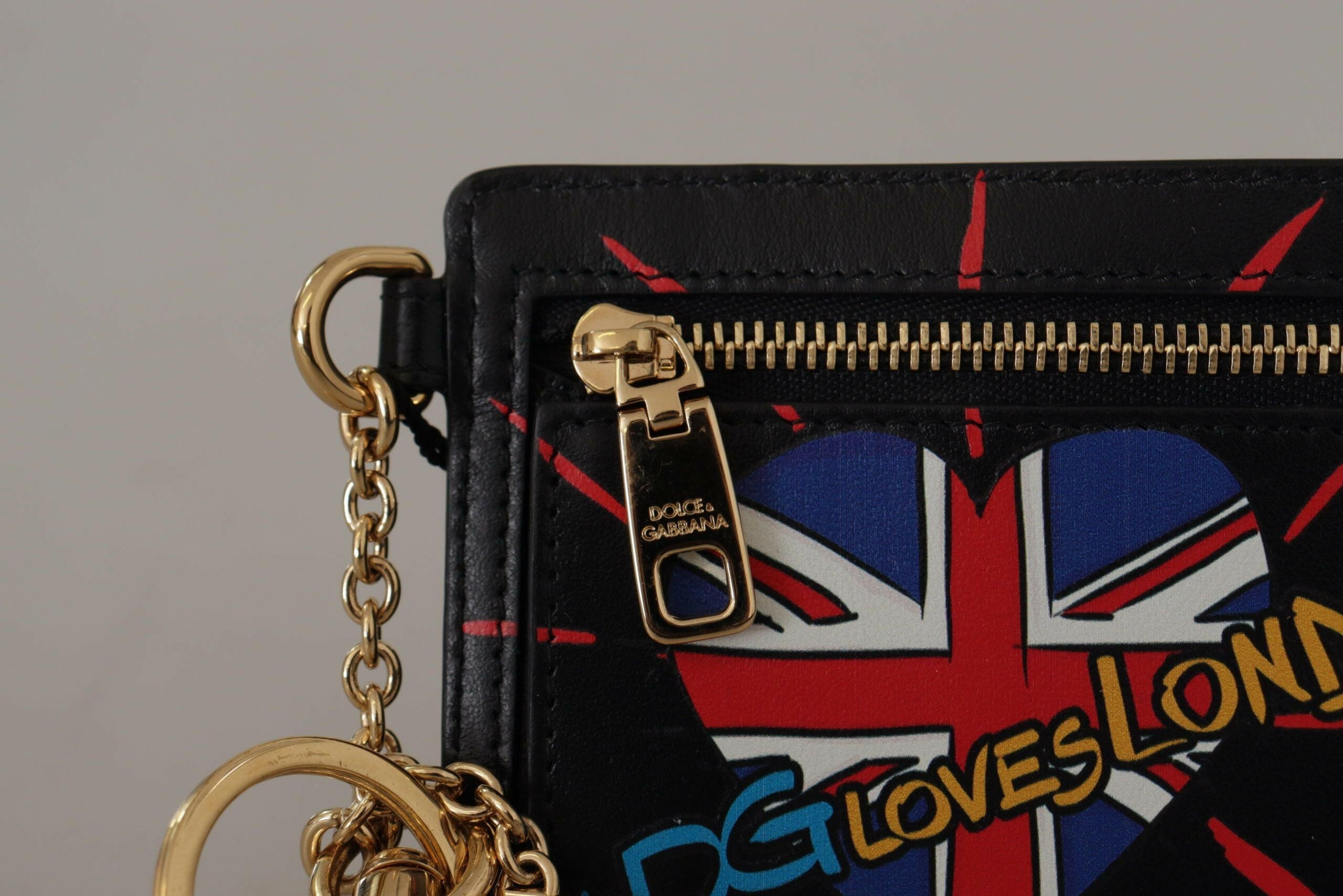 Dolce & Gabbana Black Leather #DGLovesLondon Keyring Cardholder Coin Case.