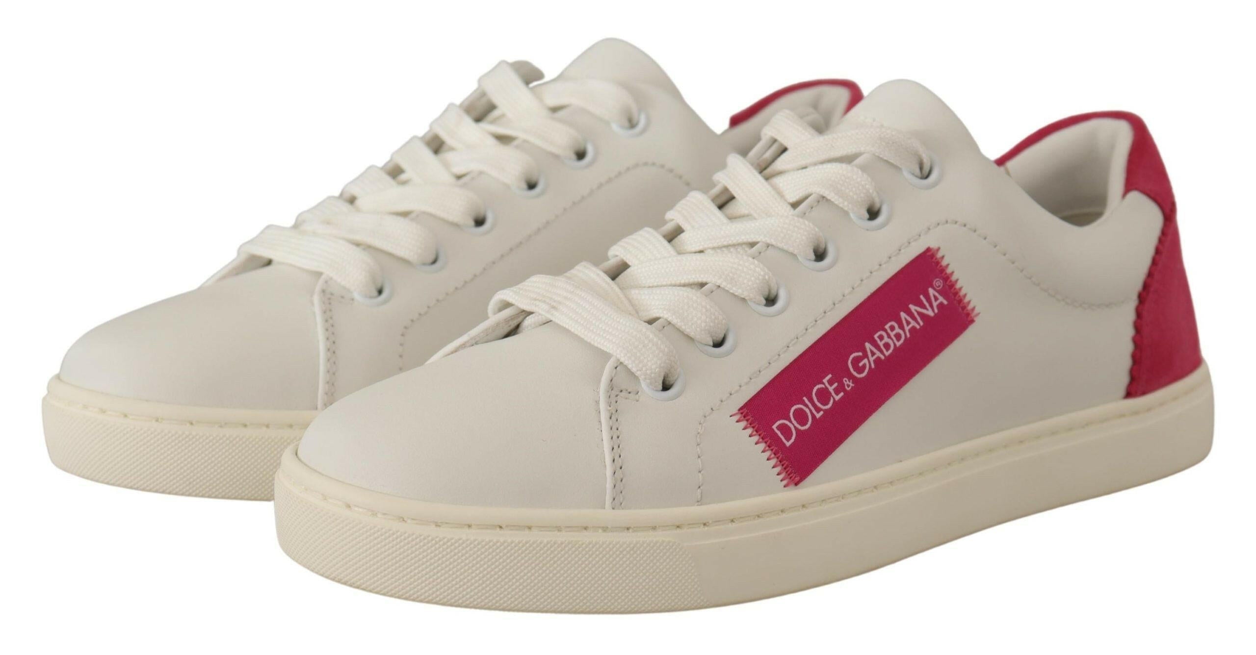 Dolce & Gabbana White Pink Leather Low Top Sneakers Womens Shoes.