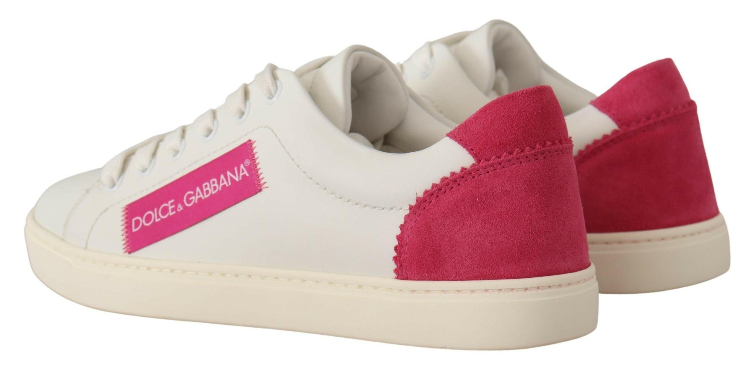 Dolce & Gabbana White Pink Leather Low Top Sneakers Womens Shoes.