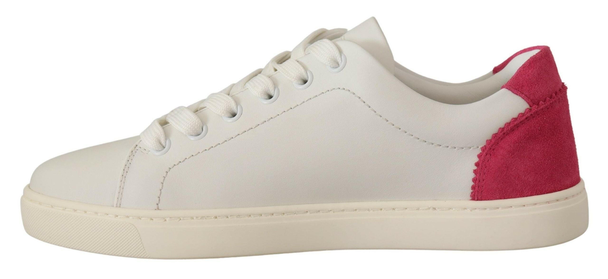 Dolce & Gabbana White Pink Leather Low Top Sneakers Womens Shoes.