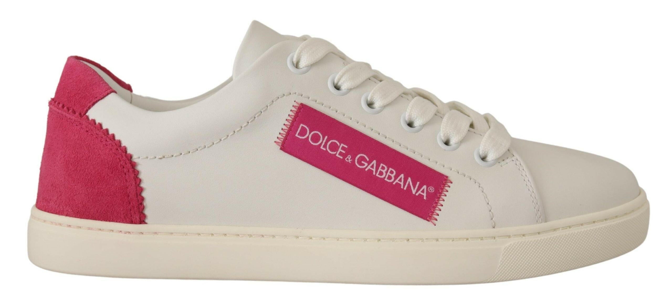 Dolce & Gabbana White Pink Leather Low Top Sneakers Womens Shoes.