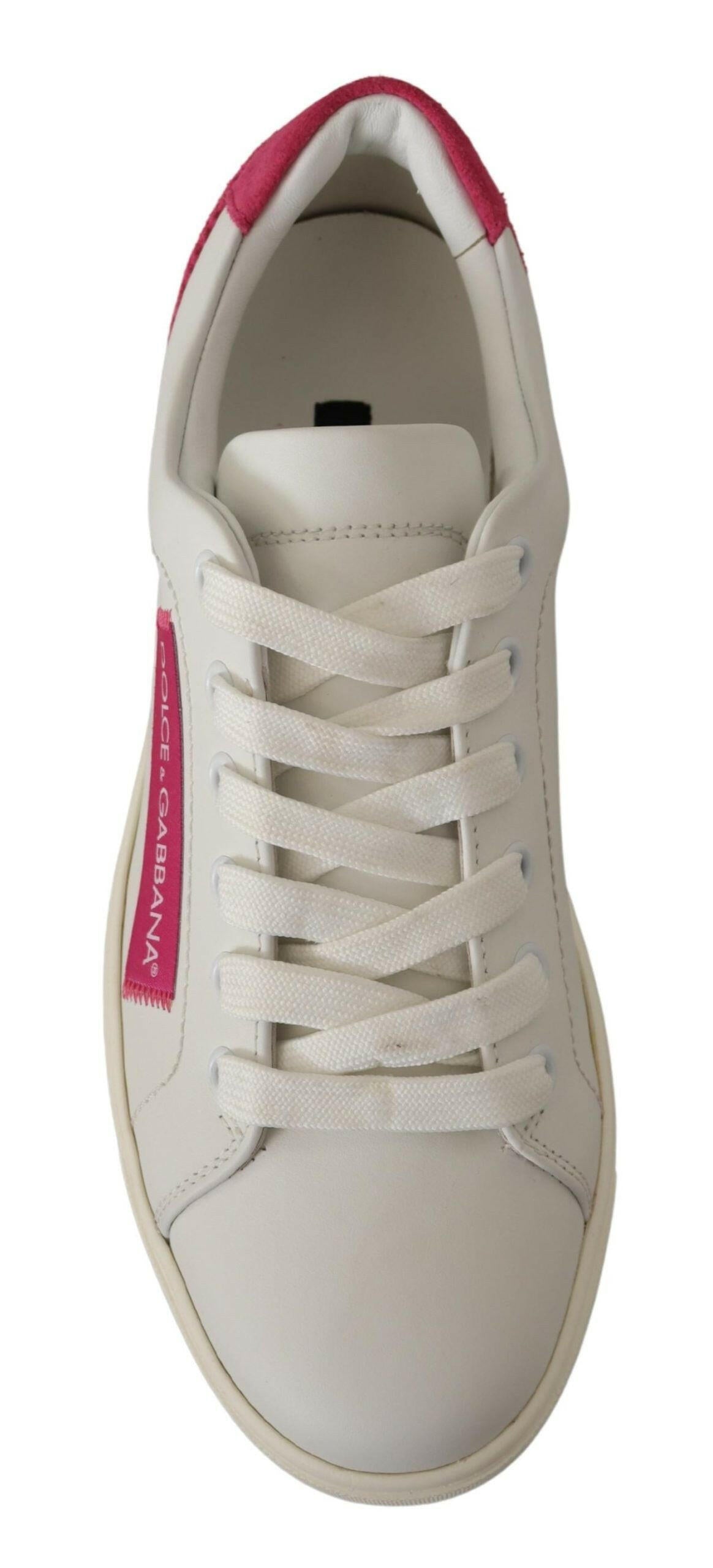 Dolce & Gabbana White Pink Leather Low Top Sneakers Womens Shoes.