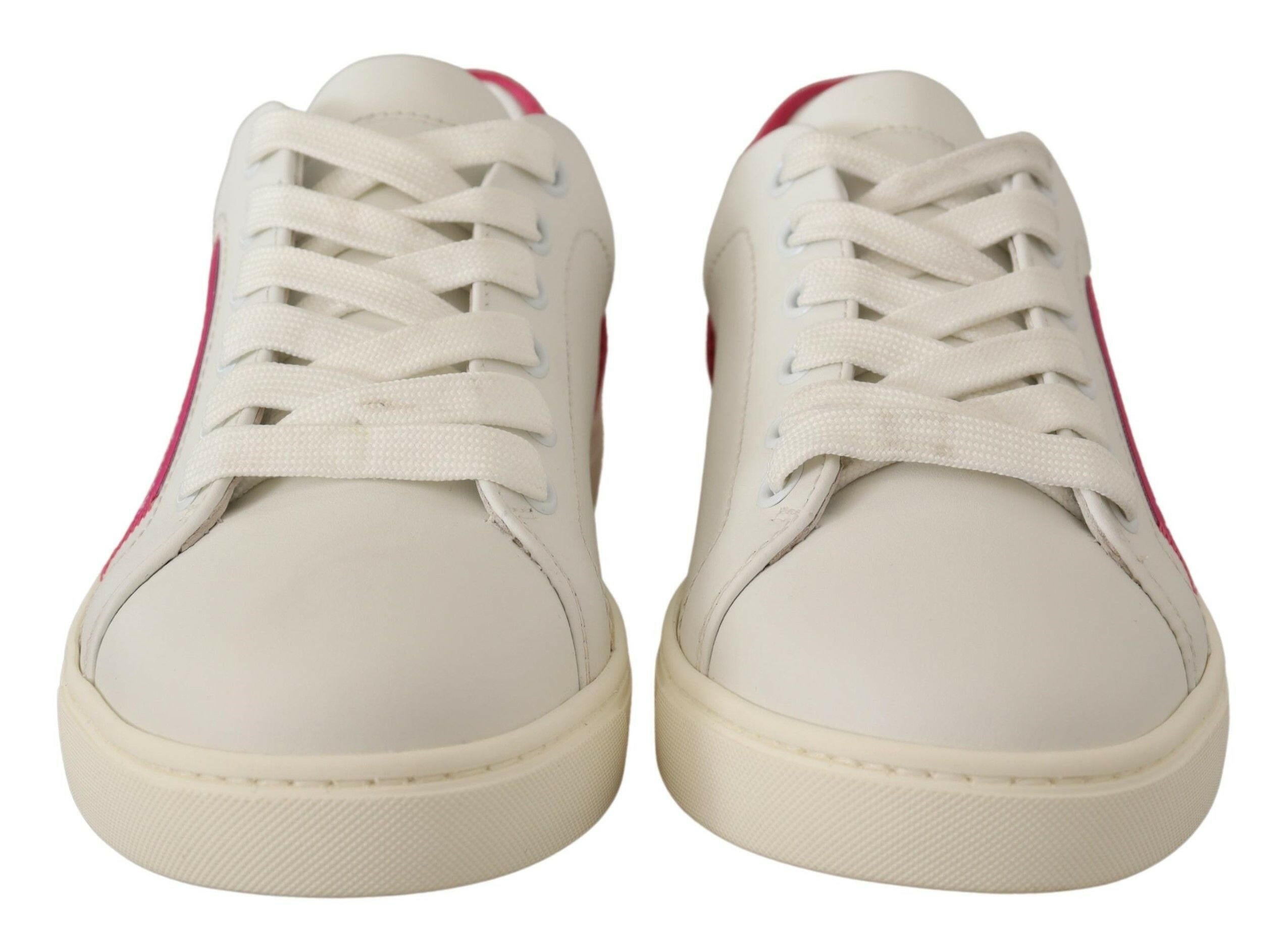 Dolce & Gabbana White Pink Leather Low Top Sneakers Womens Shoes.