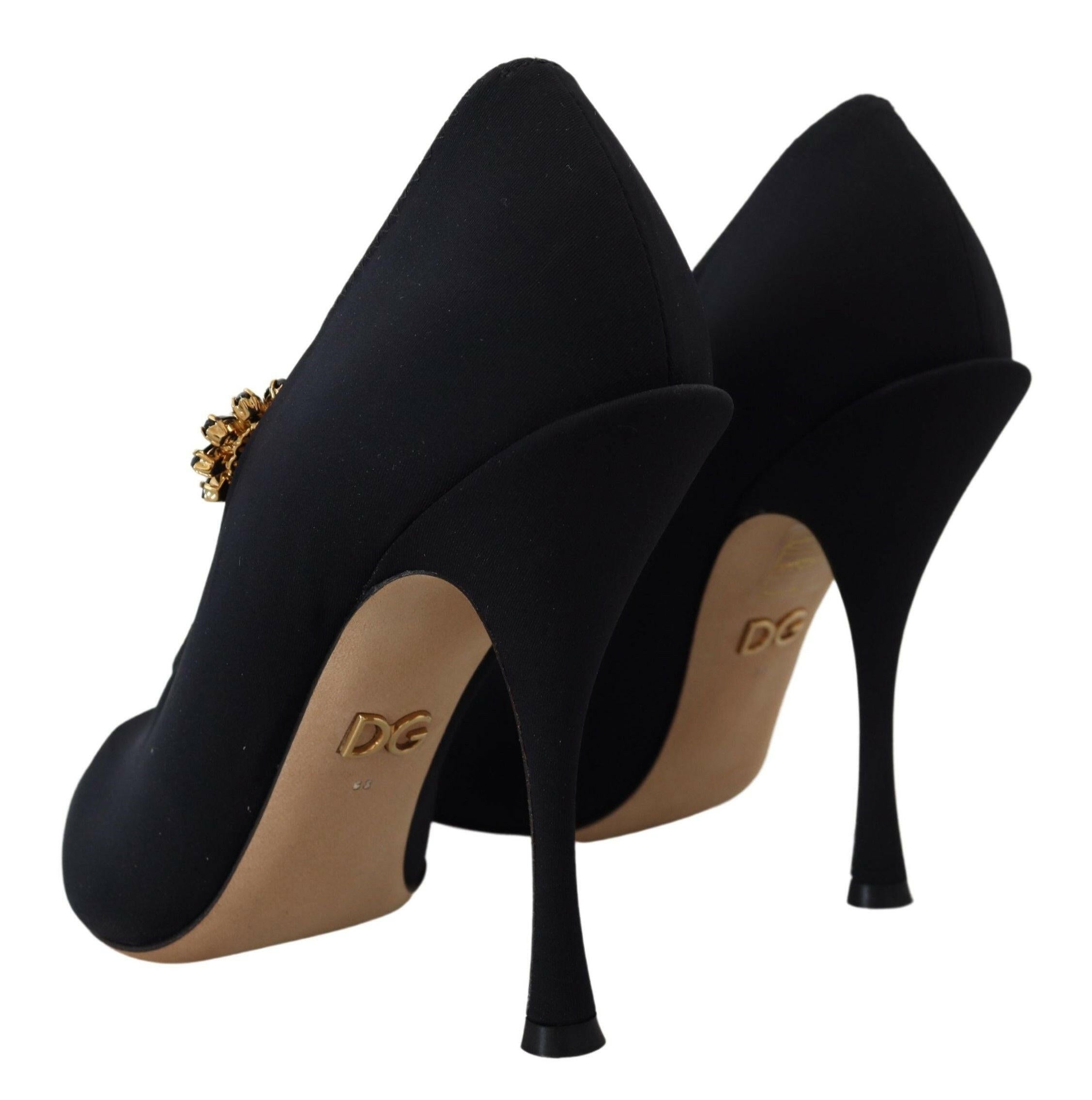 Dolce & Gabbana Black Socks Stretch Crystal Pumps Shoes.