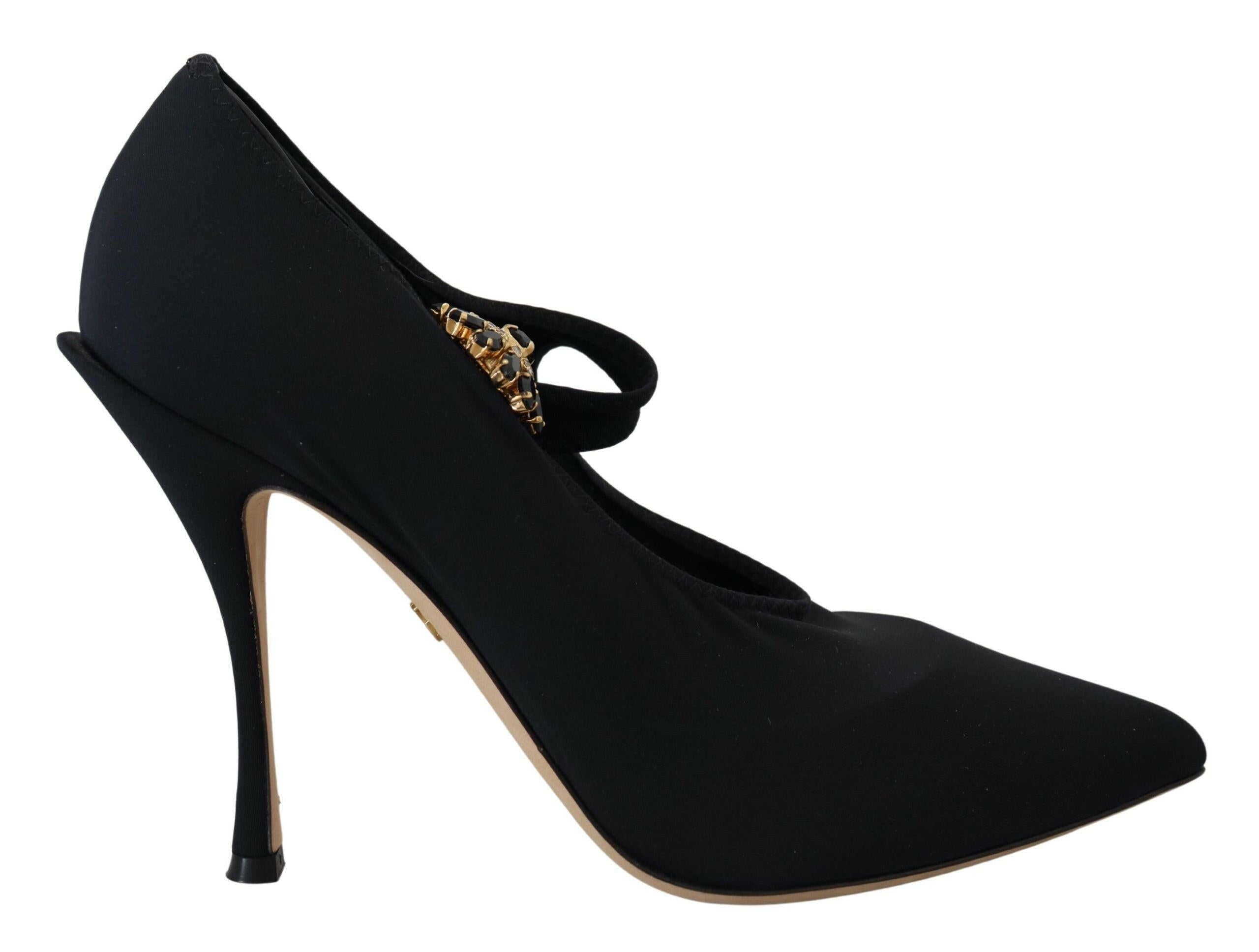 Dolce & Gabbana Black Socks Stretch Crystal Pumps Shoes.