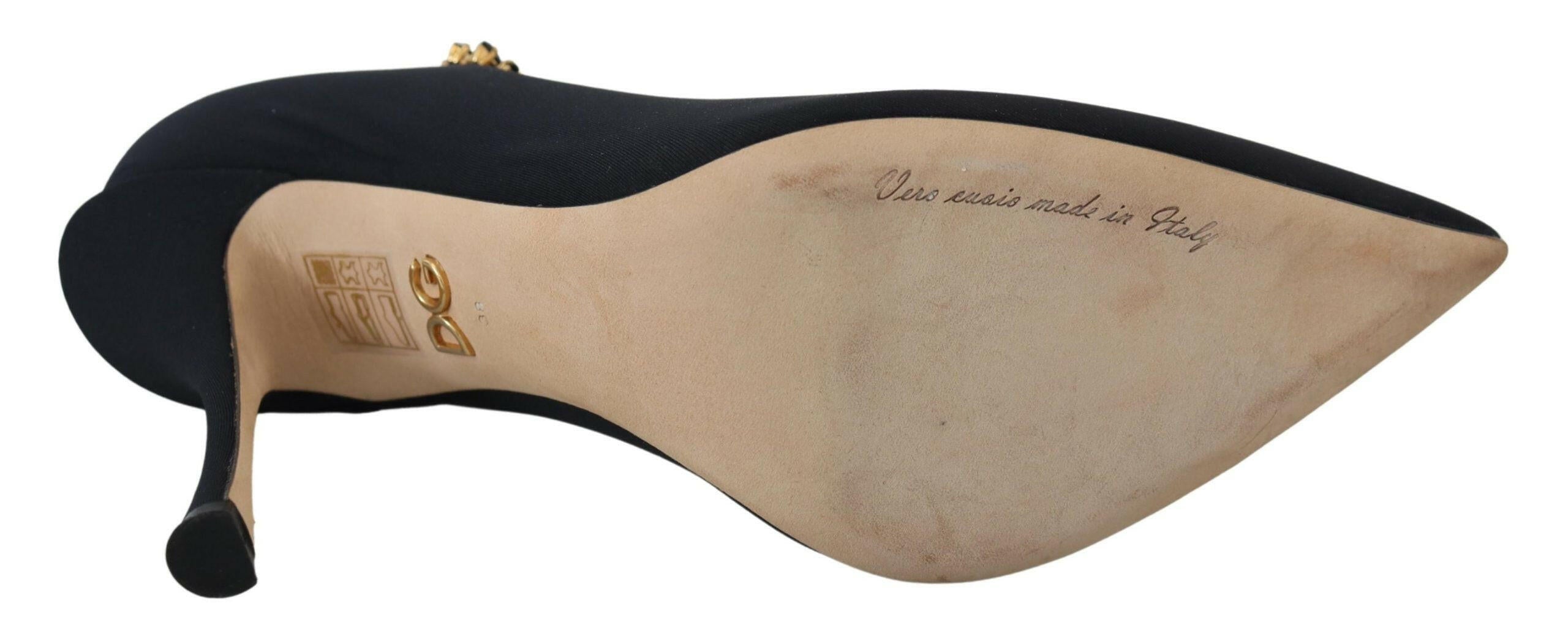 Dolce & Gabbana Black Socks Stretch Crystal Pumps Shoes.