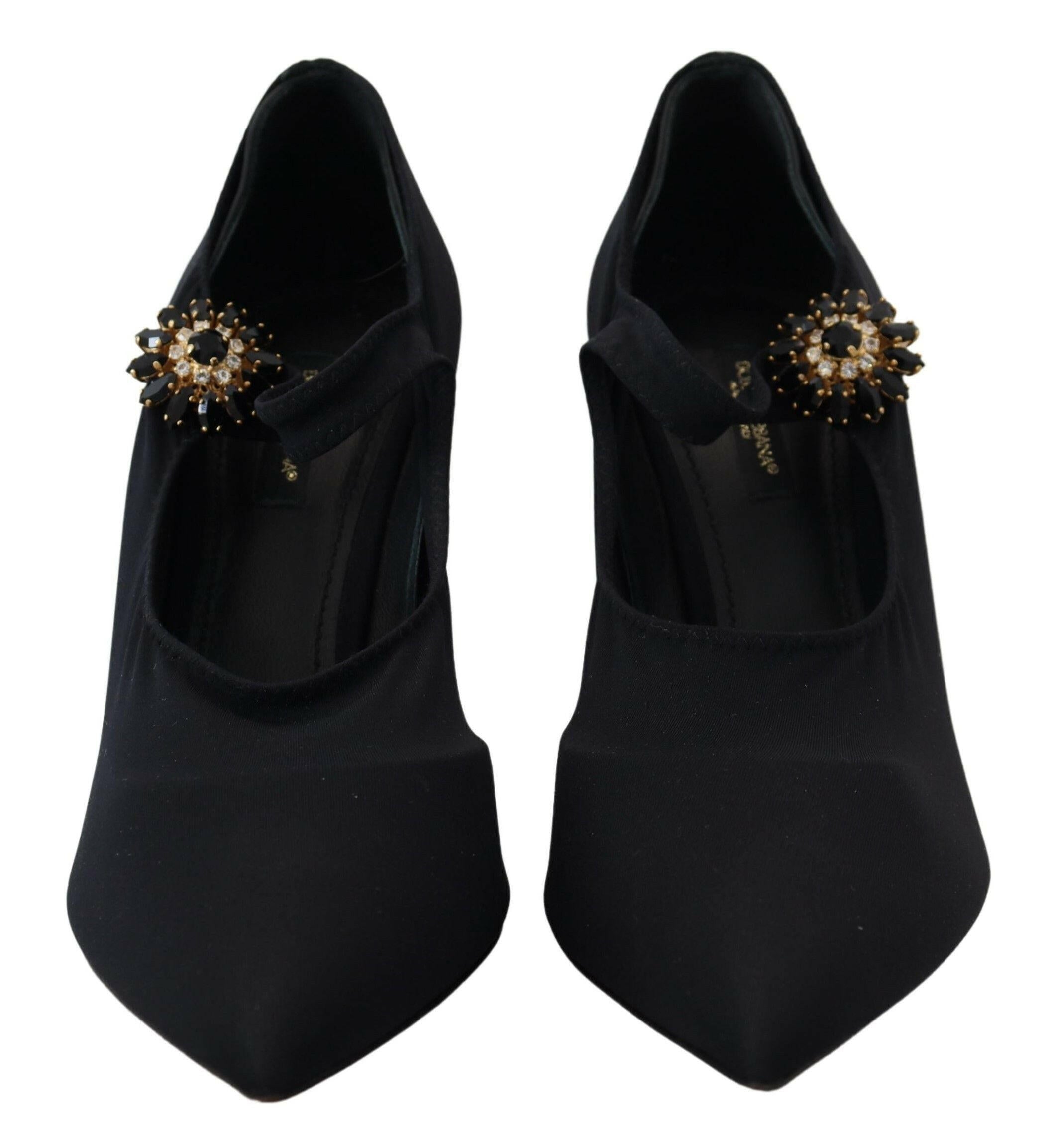 Dolce & Gabbana Black Socks Stretch Crystal Pumps Shoes.