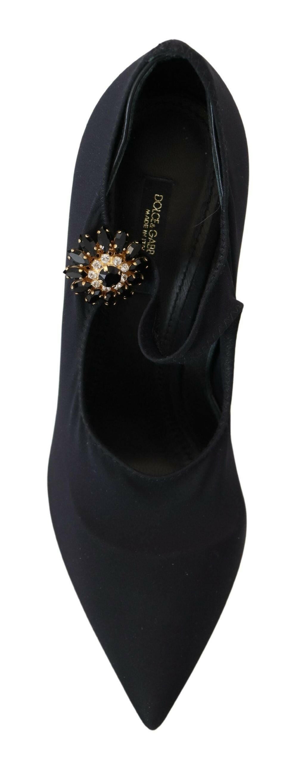 Dolce & Gabbana Black Socks Stretch Crystal Pumps Shoes.