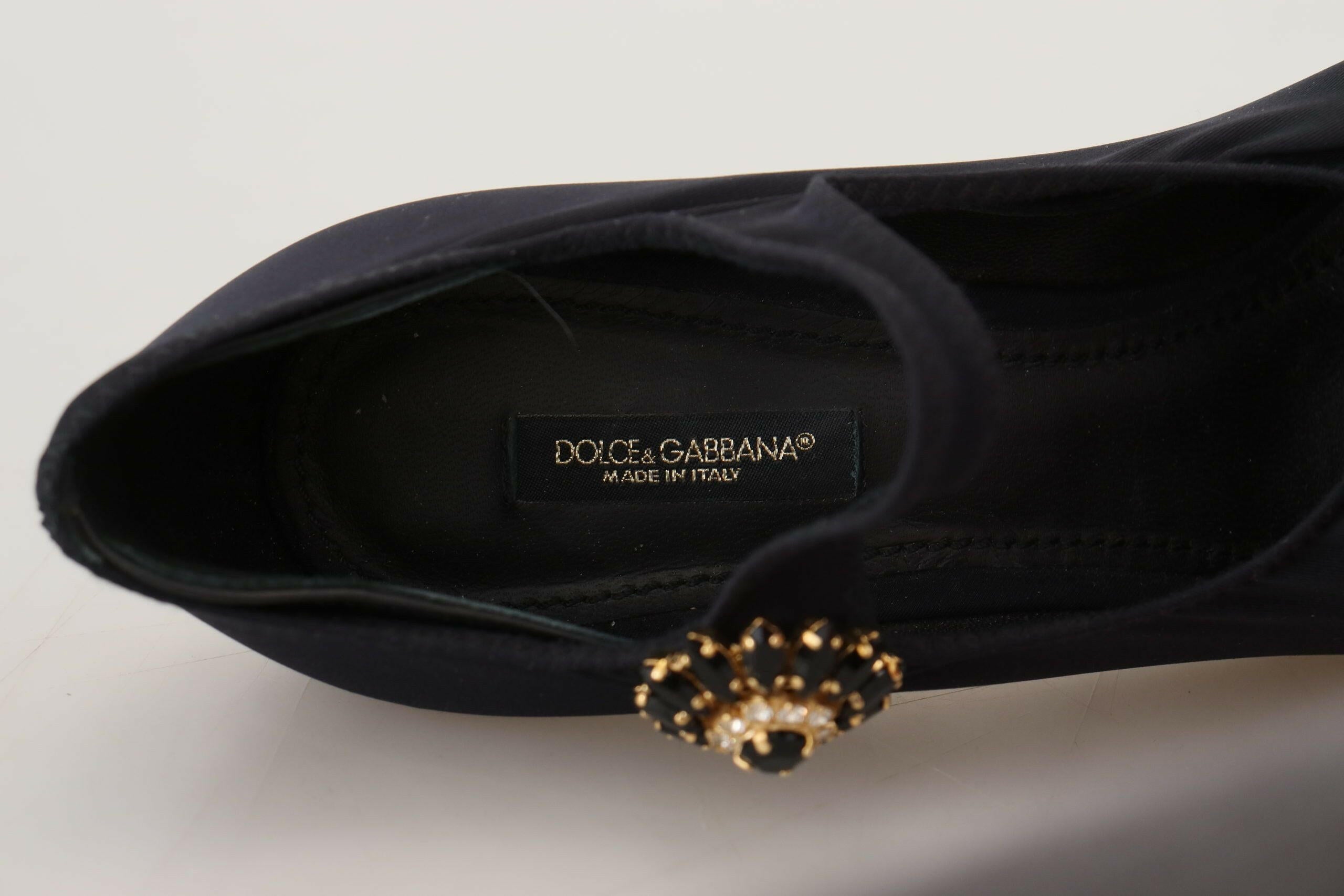 Dolce & Gabbana Black Socks Stretch Crystal Pumps Shoes.