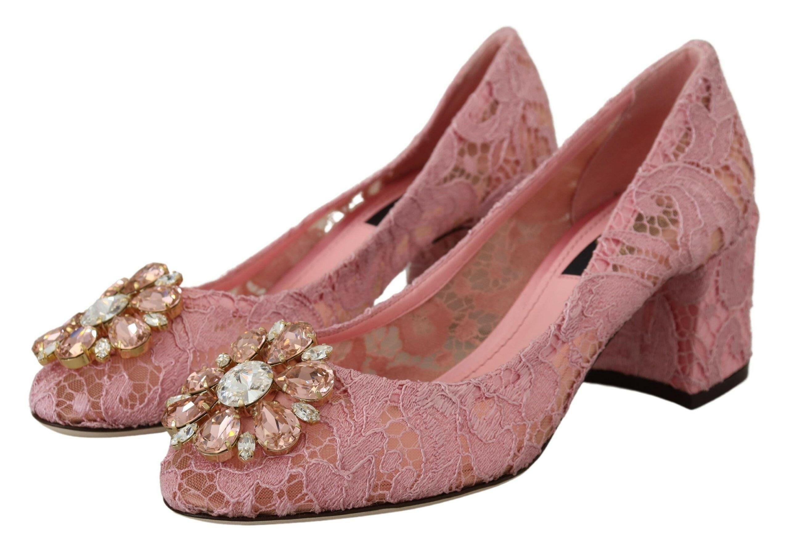 Dolce & Gabbana Pink Taormina Lace Crystal Pumps Pastel Shoes.