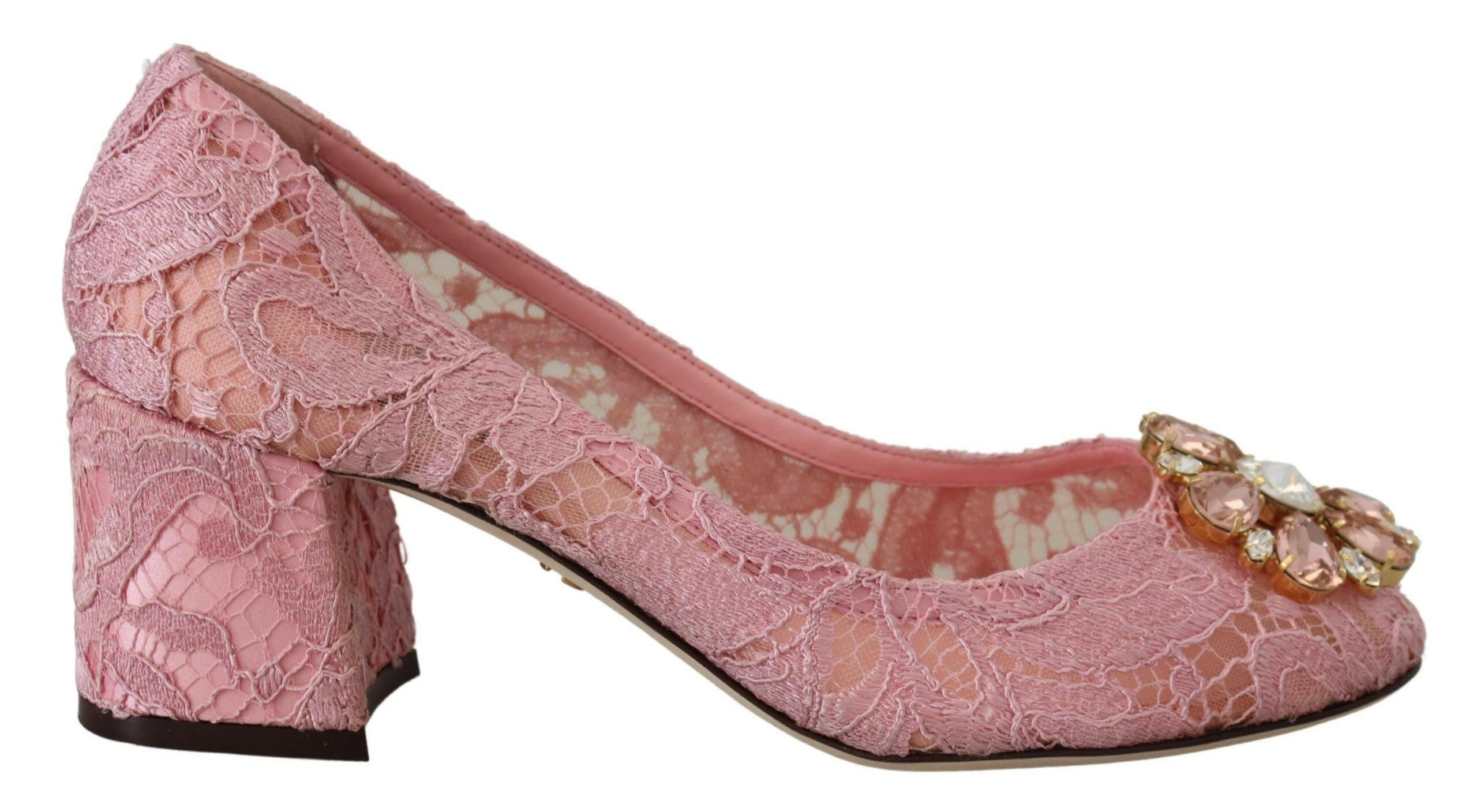 Dolce & Gabbana Pink Taormina Lace Crystal Pumps Pastel Shoes.