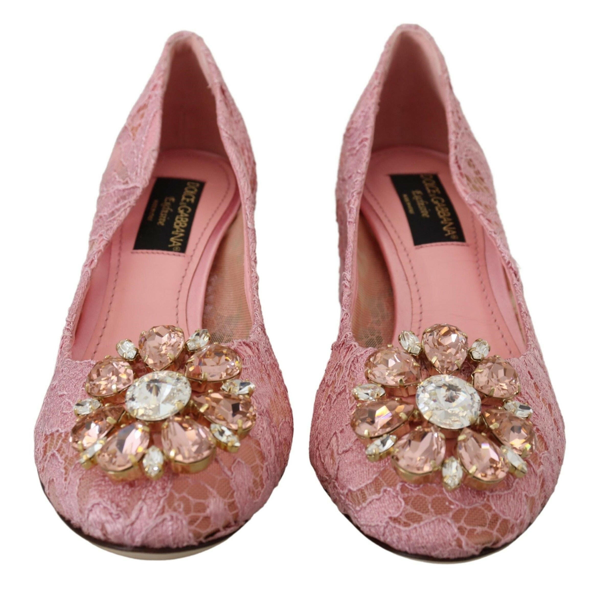 Dolce & Gabbana Pink Taormina Lace Crystal Pumps Pastel Shoes.