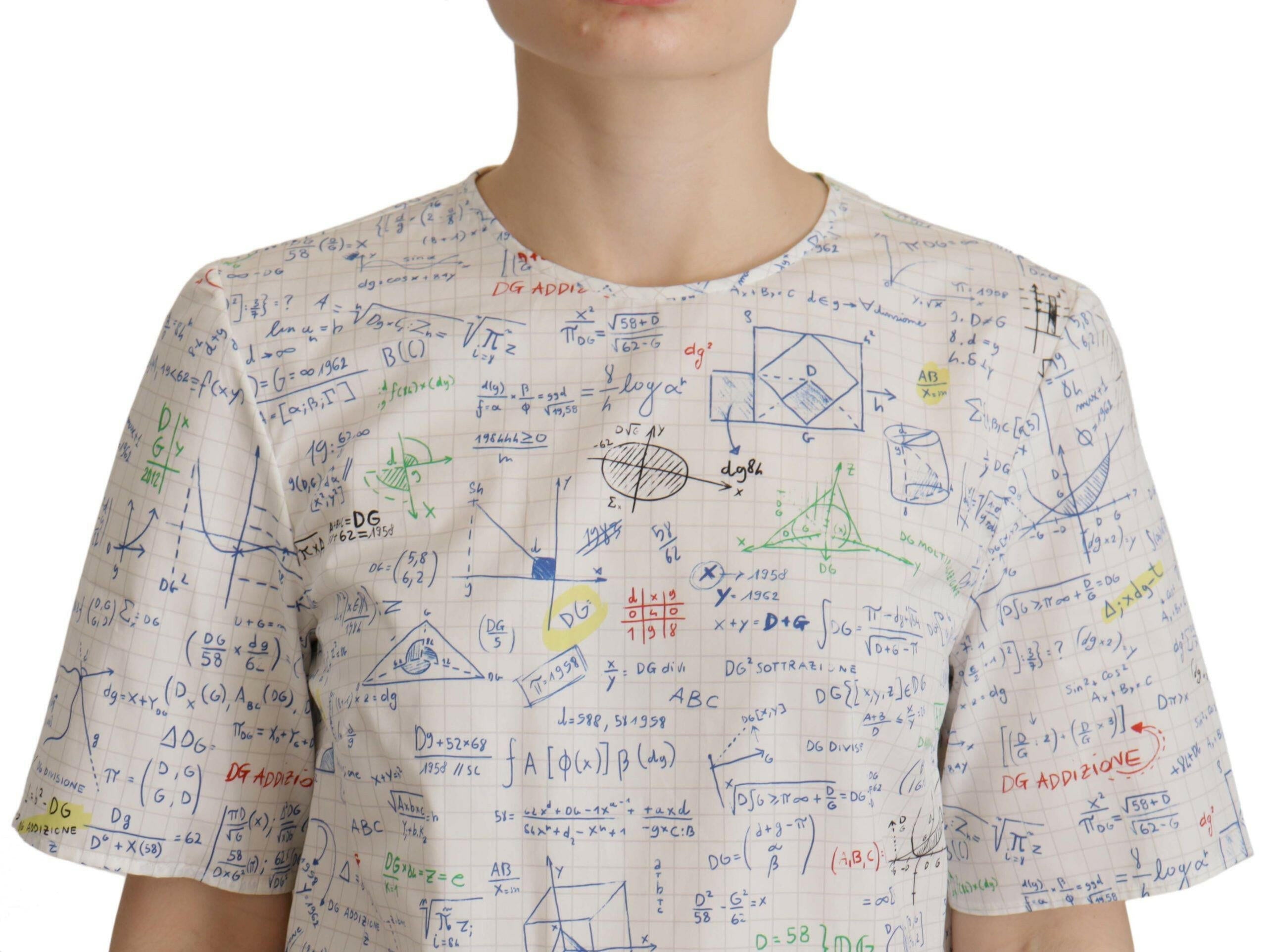 Dolce & Gabbana White Cotton Algebra Print Short Sleeves Top.