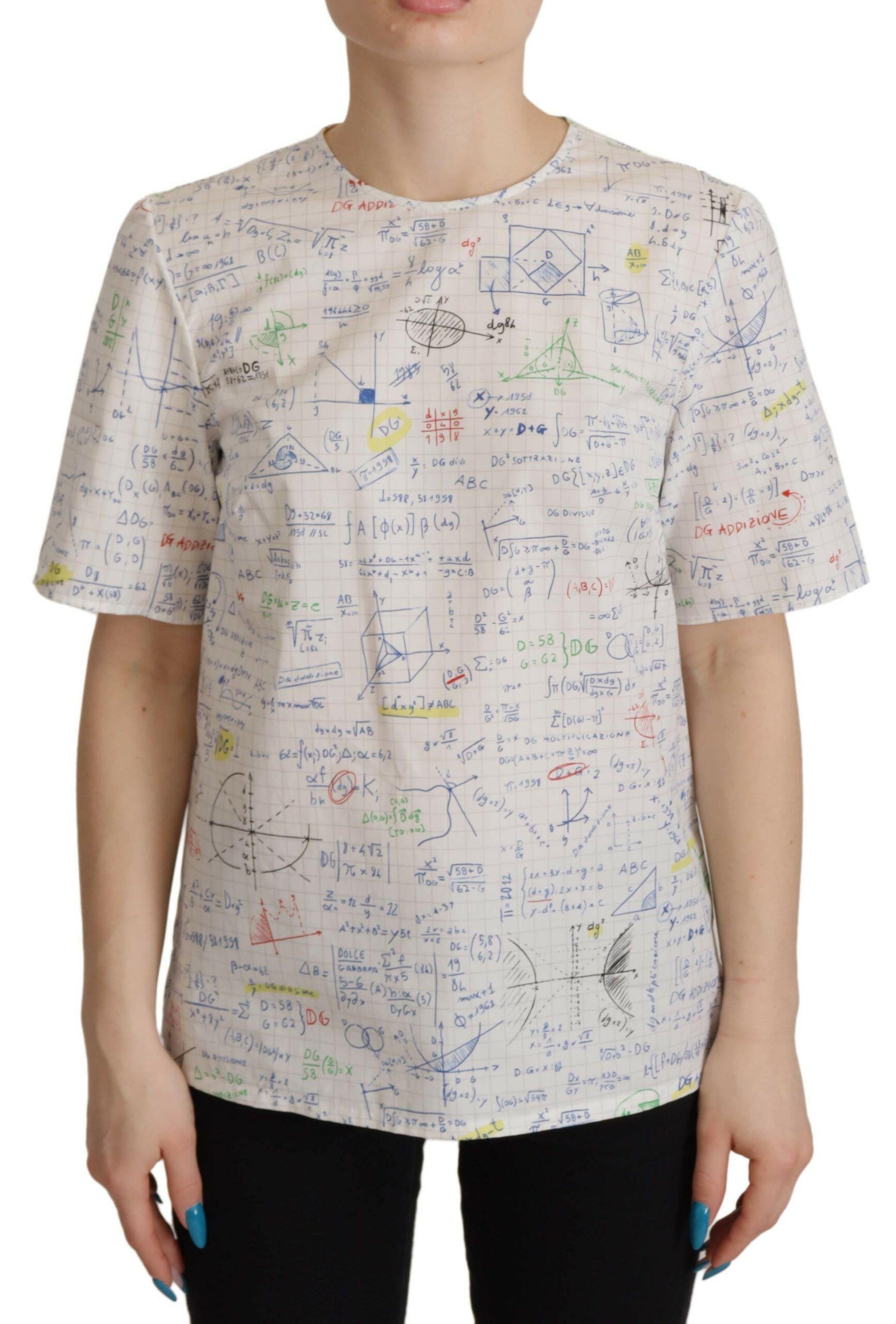Dolce & Gabbana White Cotton Algebra Print Short Sleeves Top.