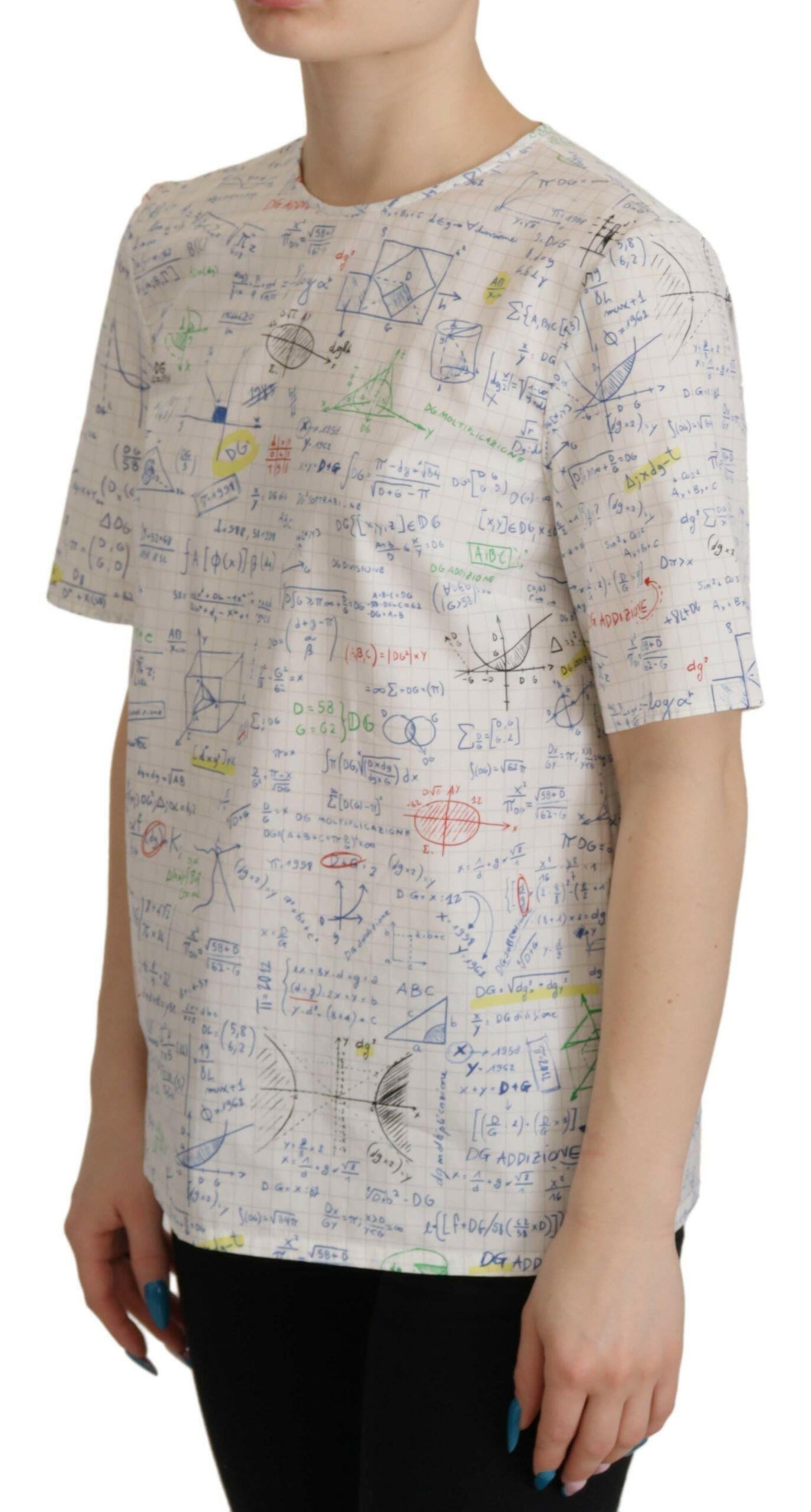 Dolce & Gabbana White Cotton Algebra Print Short Sleeves Top.