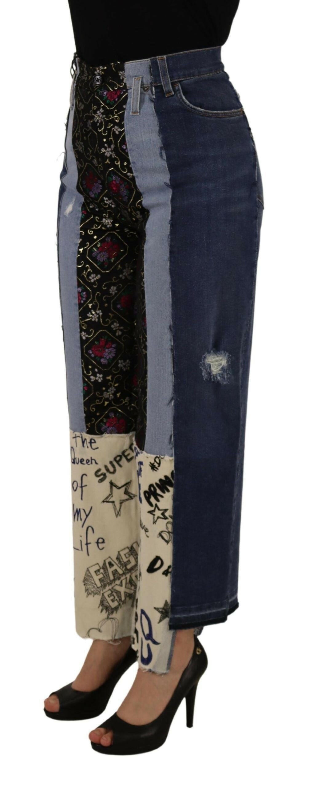 Dolce & Gabbana Multicolor Patchwork DG Fashion Wide Leg Denim Pant.