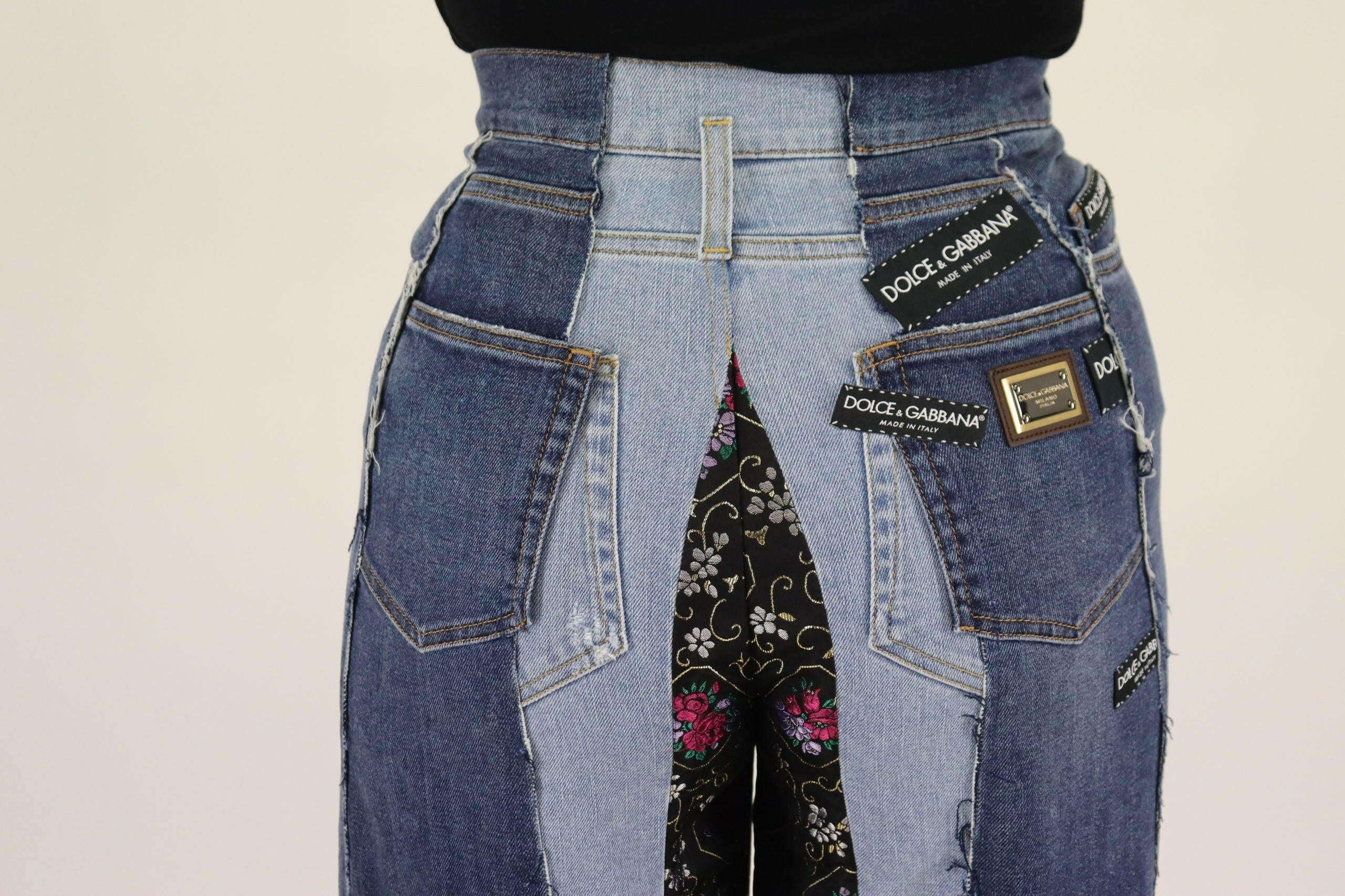 Dolce & Gabbana Multicolor Patchwork DG Fashion Wide Leg Denim Pant.