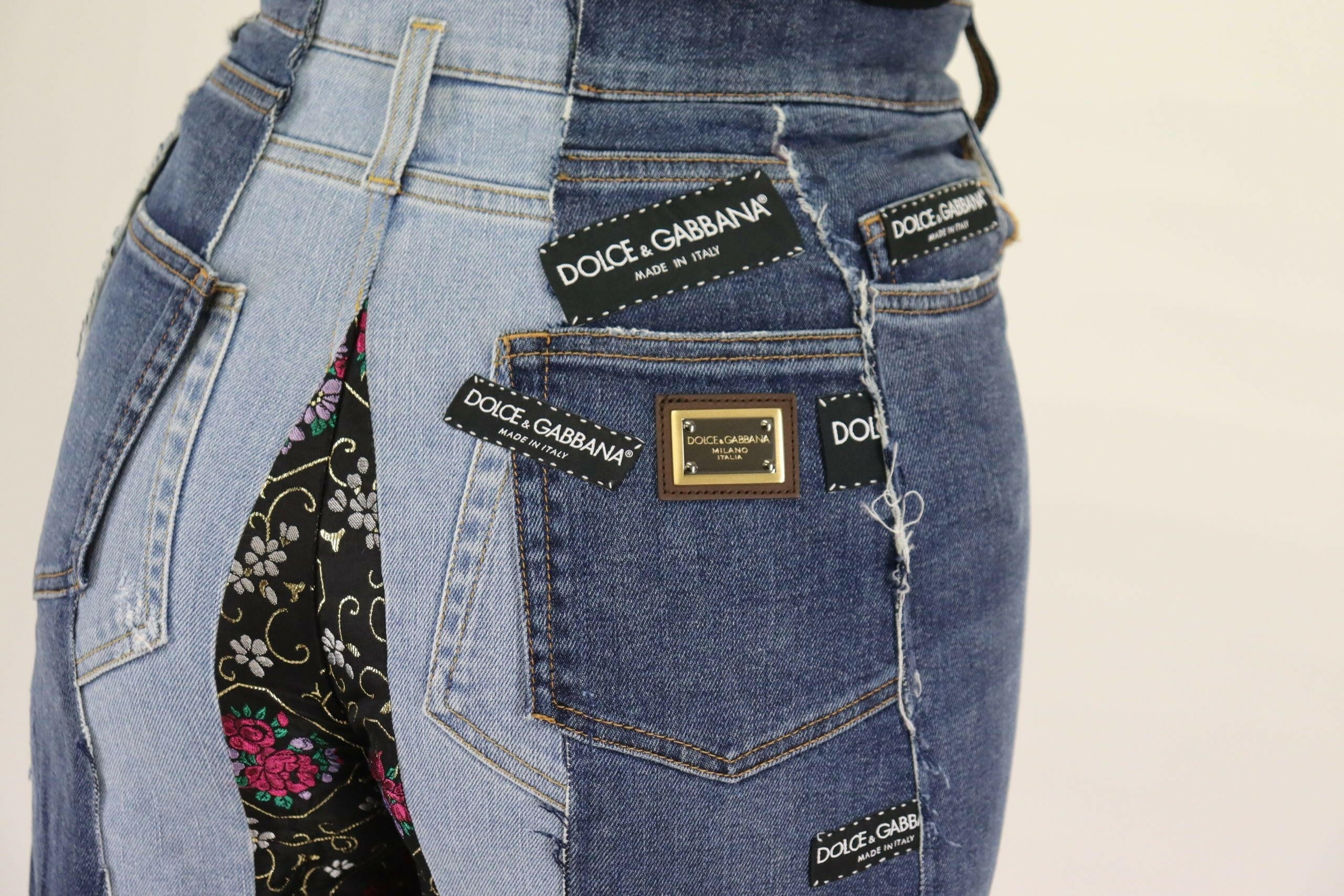 Dolce & Gabbana Multicolor Patchwork DG Fashion Wide Leg Denim Pant.