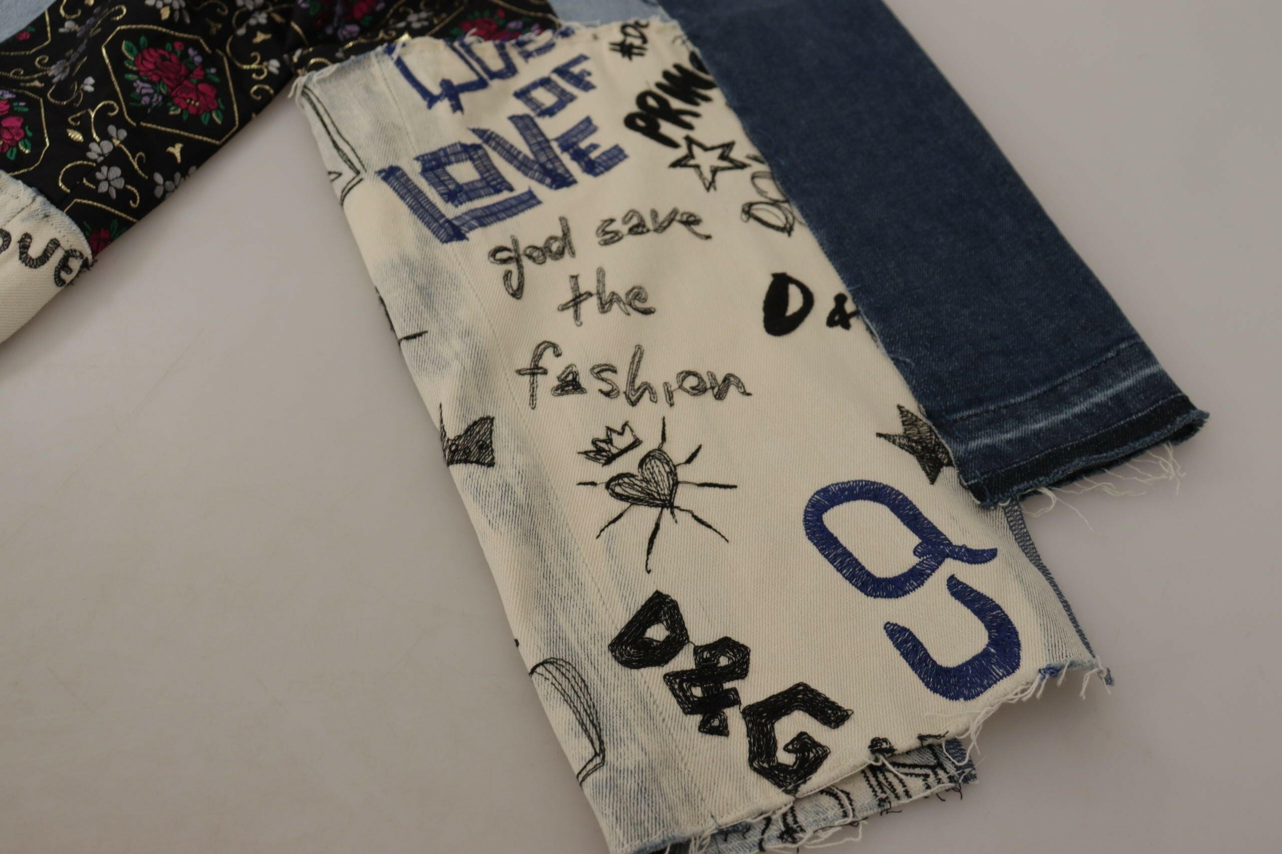 Dolce & Gabbana Multicolor Patchwork DG Fashion Wide Leg Denim Pant.