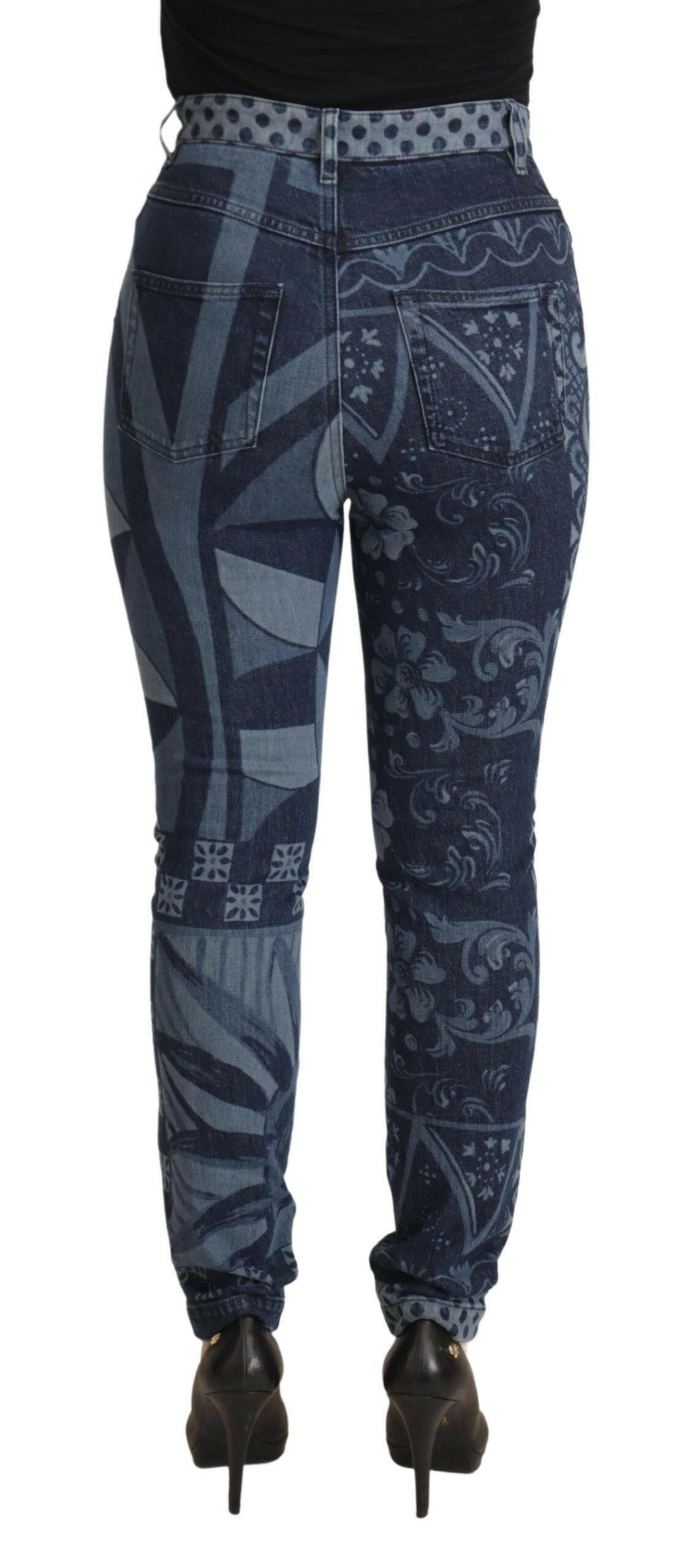 Dolce & Gabbana Blue Floral High Waist Skinny Denim Jeans.