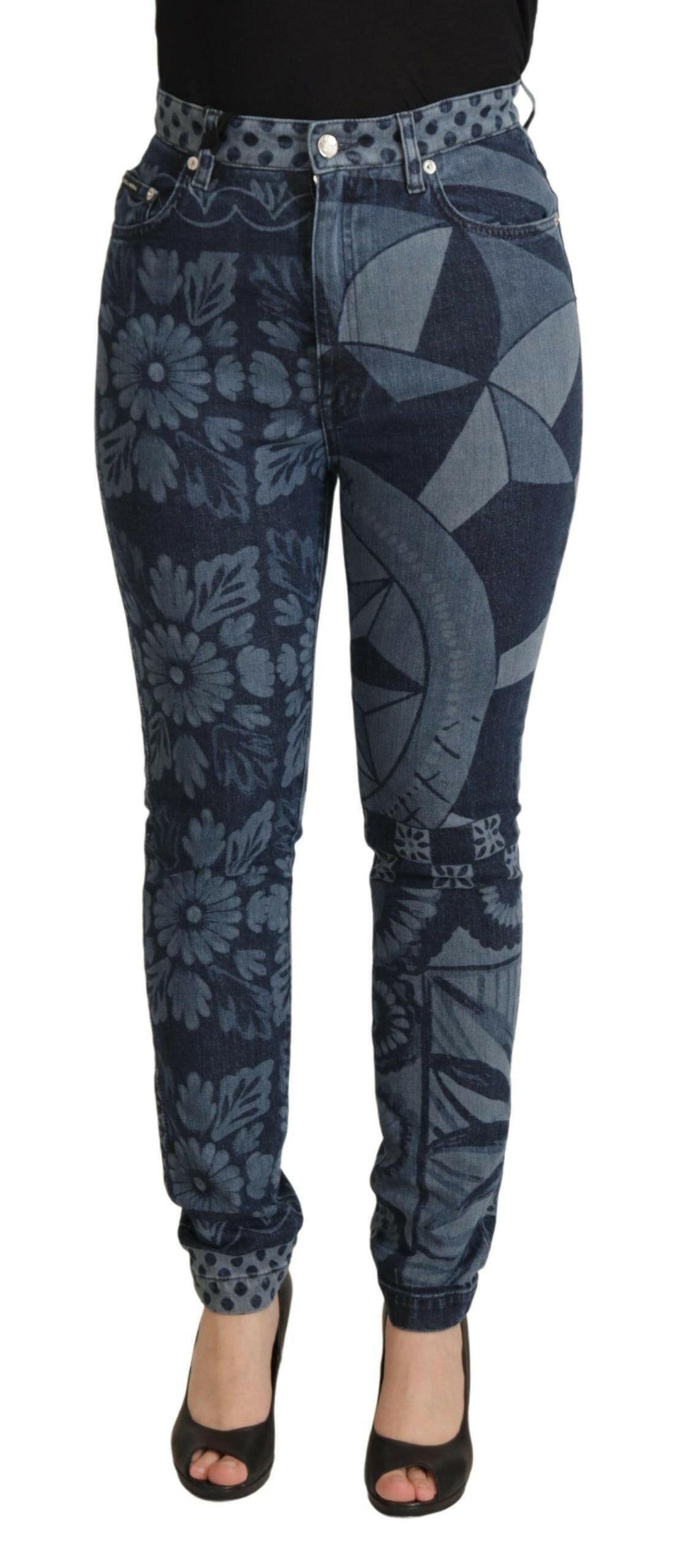 Dolce & Gabbana Blue Floral High Waist Skinny Denim Jeans.