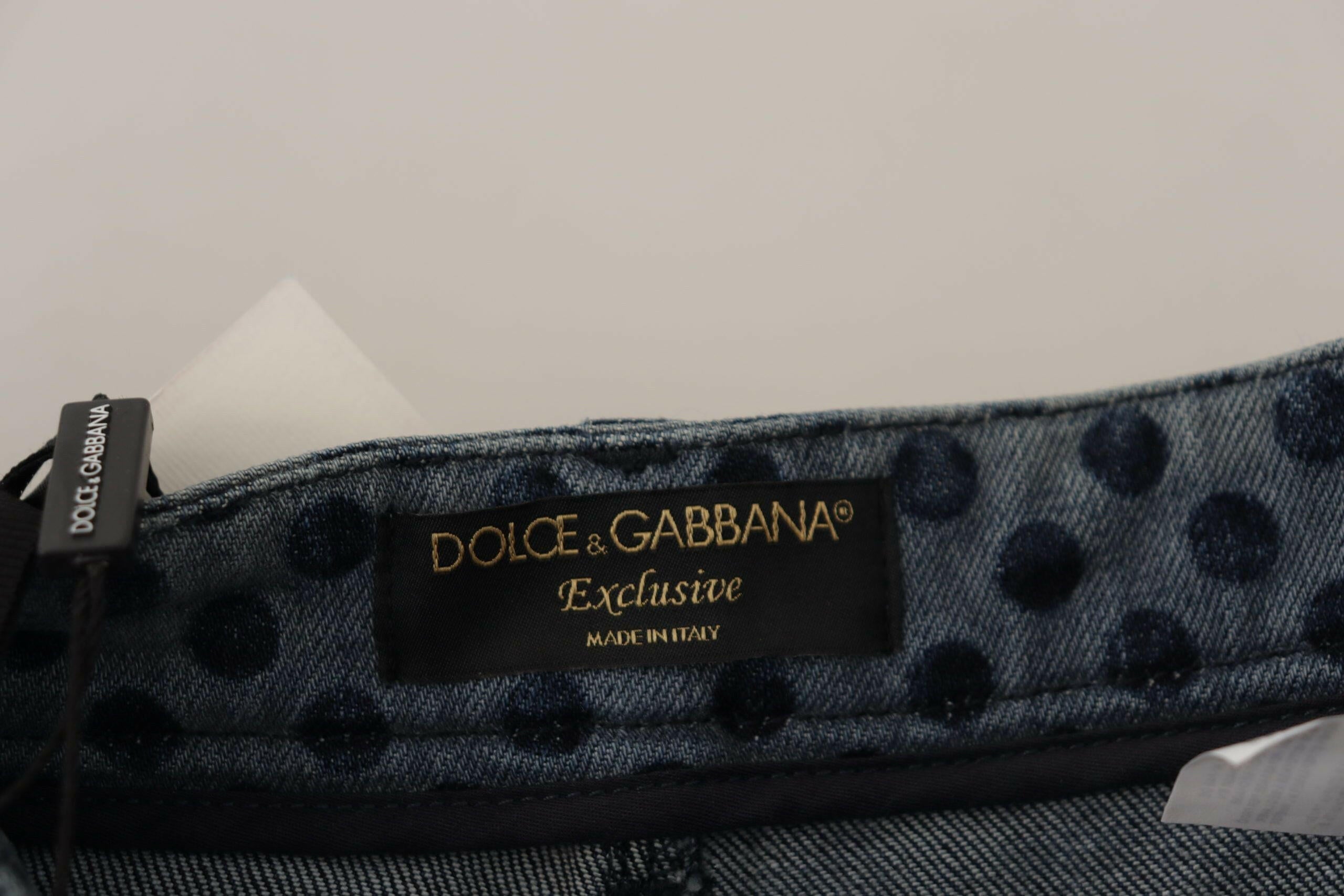 Dolce & Gabbana Blue Floral High Waist Skinny Denim Jeans.