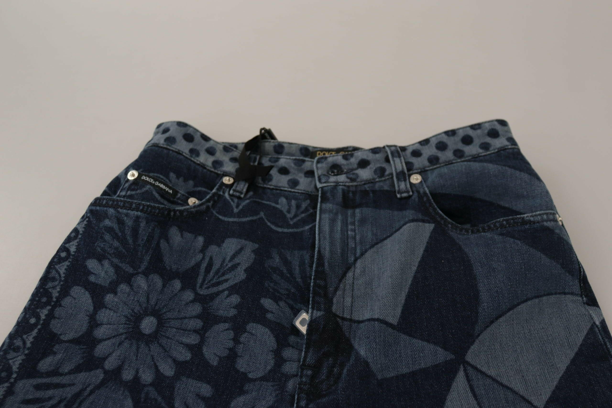 Dolce & Gabbana Blue Floral High Waist Skinny Denim Jeans.