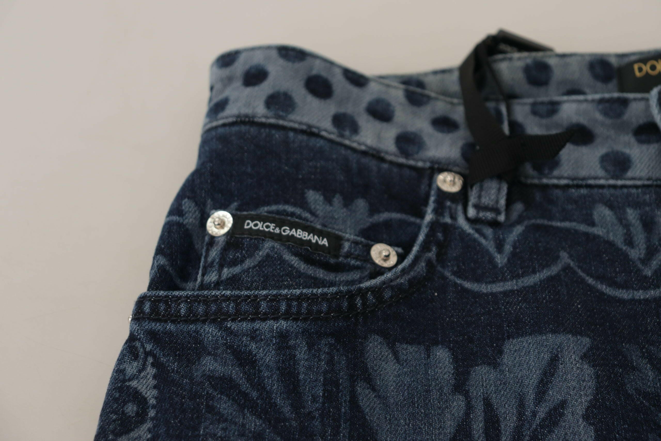 Dolce & Gabbana Blue Floral High Waist Skinny Denim Jeans.