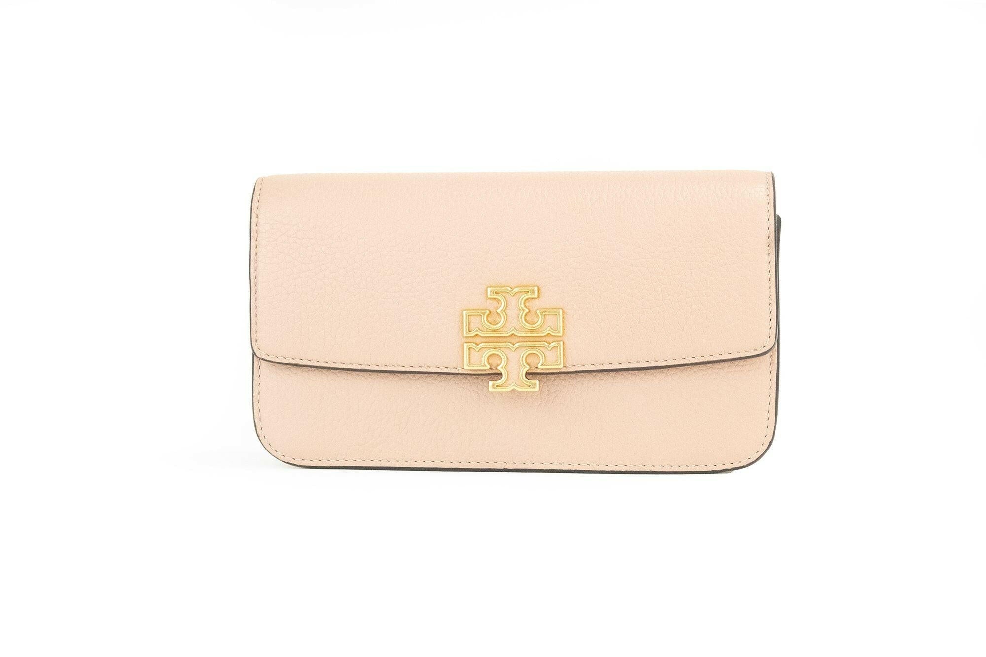 Tory Burch Britten Small Meadowsweet Leather Chain Wallet Crossbody Bag.