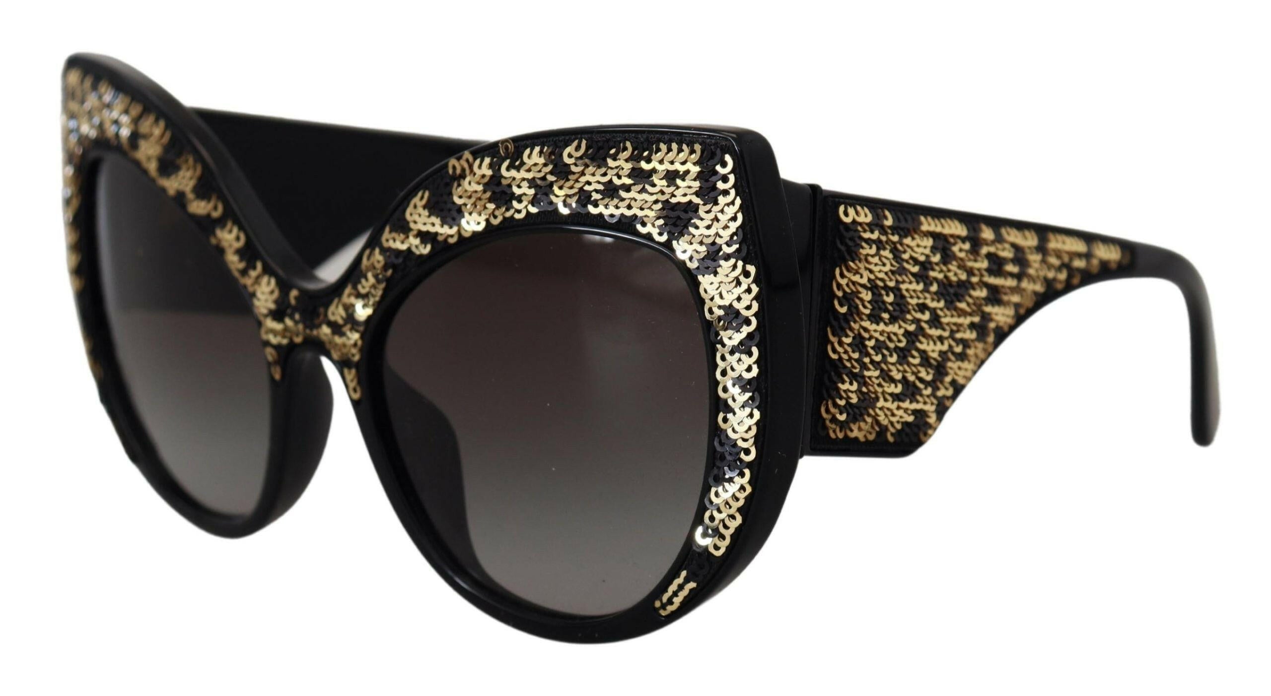 Dolce & Gabbana Black Gold Sequin Butterfly Polarized DG4326 Sunglasses.