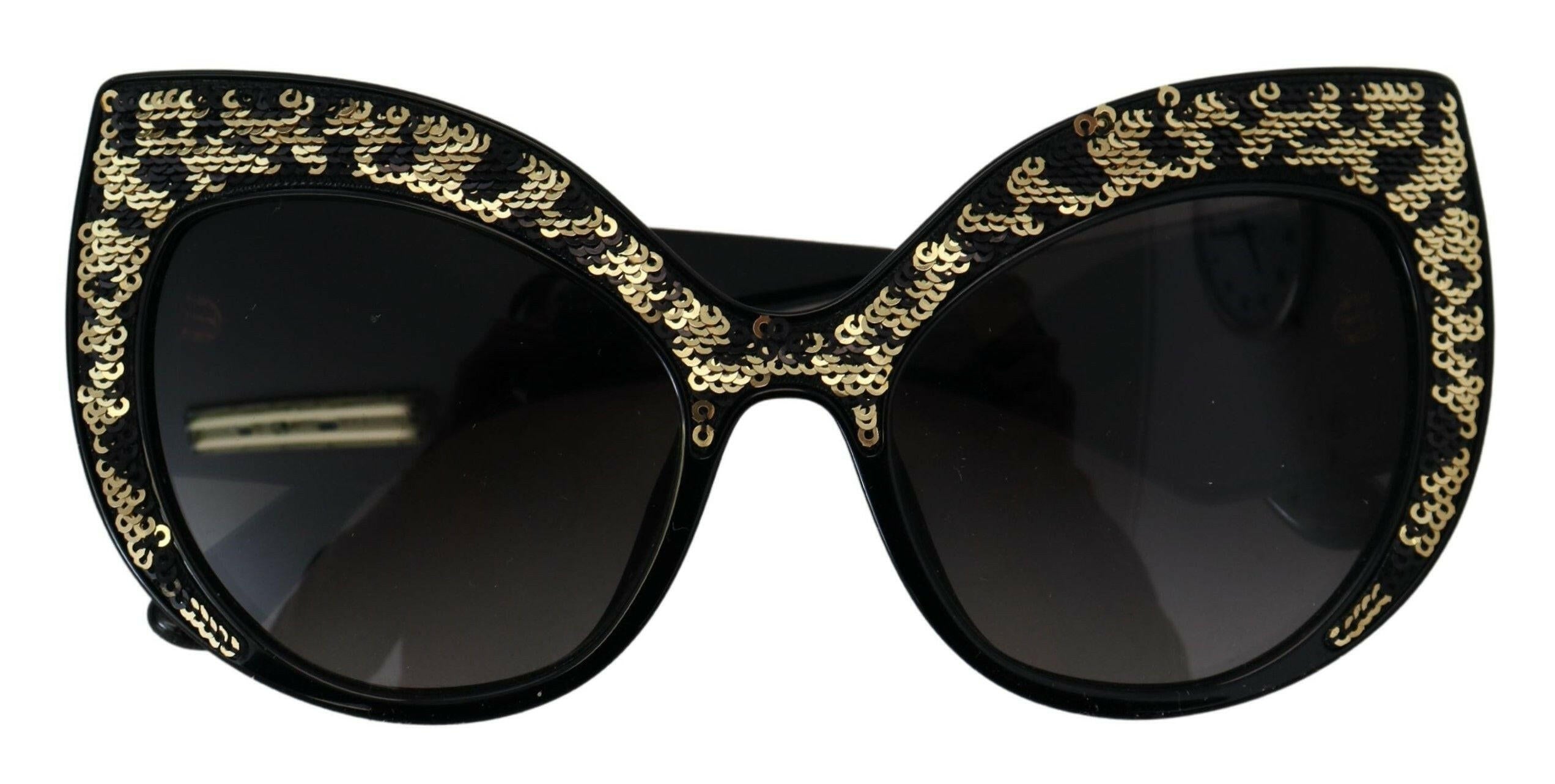 Dolce & Gabbana Black Gold Sequin Butterfly Polarized DG4326 Sunglasses.
