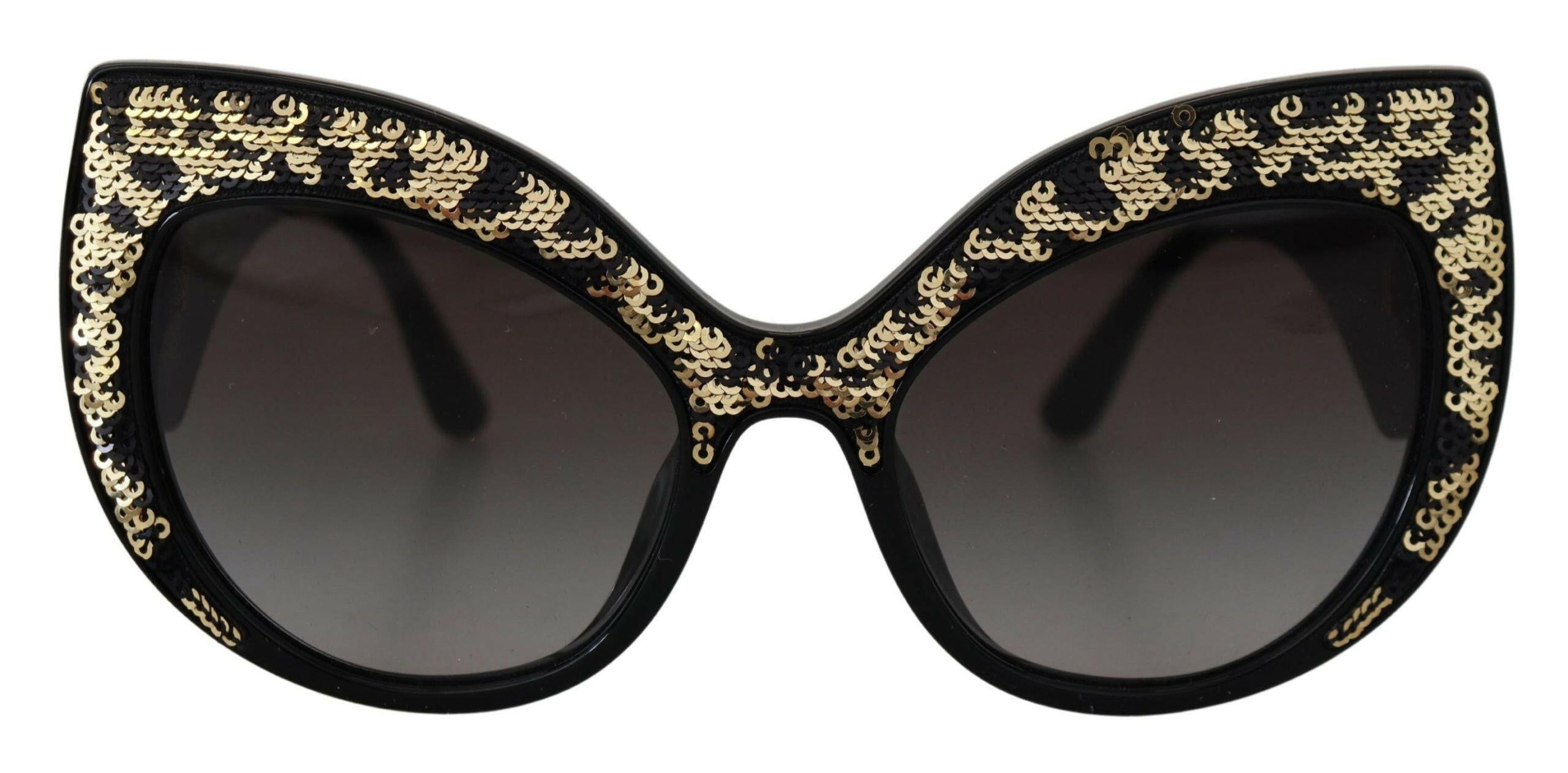 Dolce & Gabbana Black Gold Sequin Butterfly Polarized DG4326 Sunglasses.