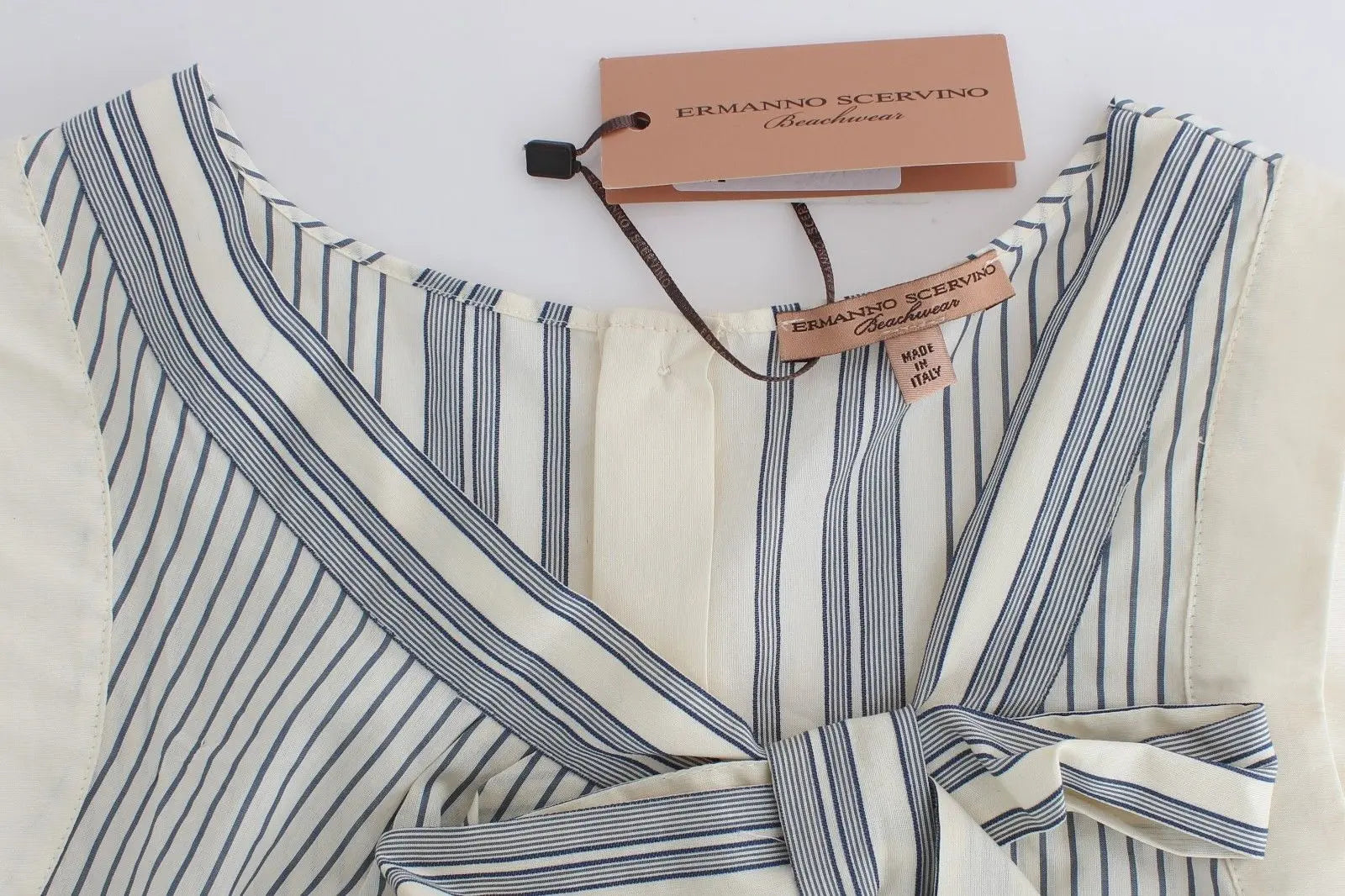 Ermanno Scervino Chic Striped Cotton-Silk Bow Top Ermanno Scervino