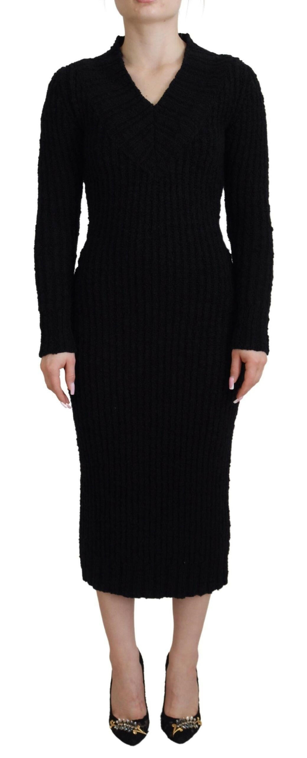 Dolce & Gabbana Black Wool Knitted Sheath Sweater Dress.