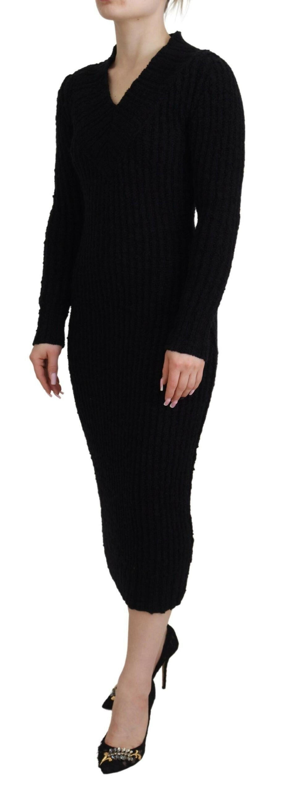Dolce & Gabbana Black Wool Knitted Sheath Sweater Dress.