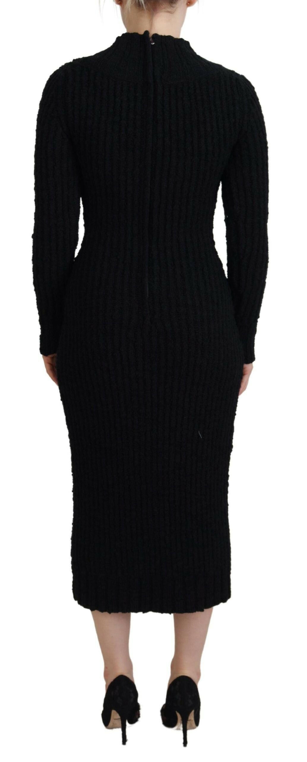 Dolce & Gabbana Black Wool Knitted Sheath Sweater Dress.