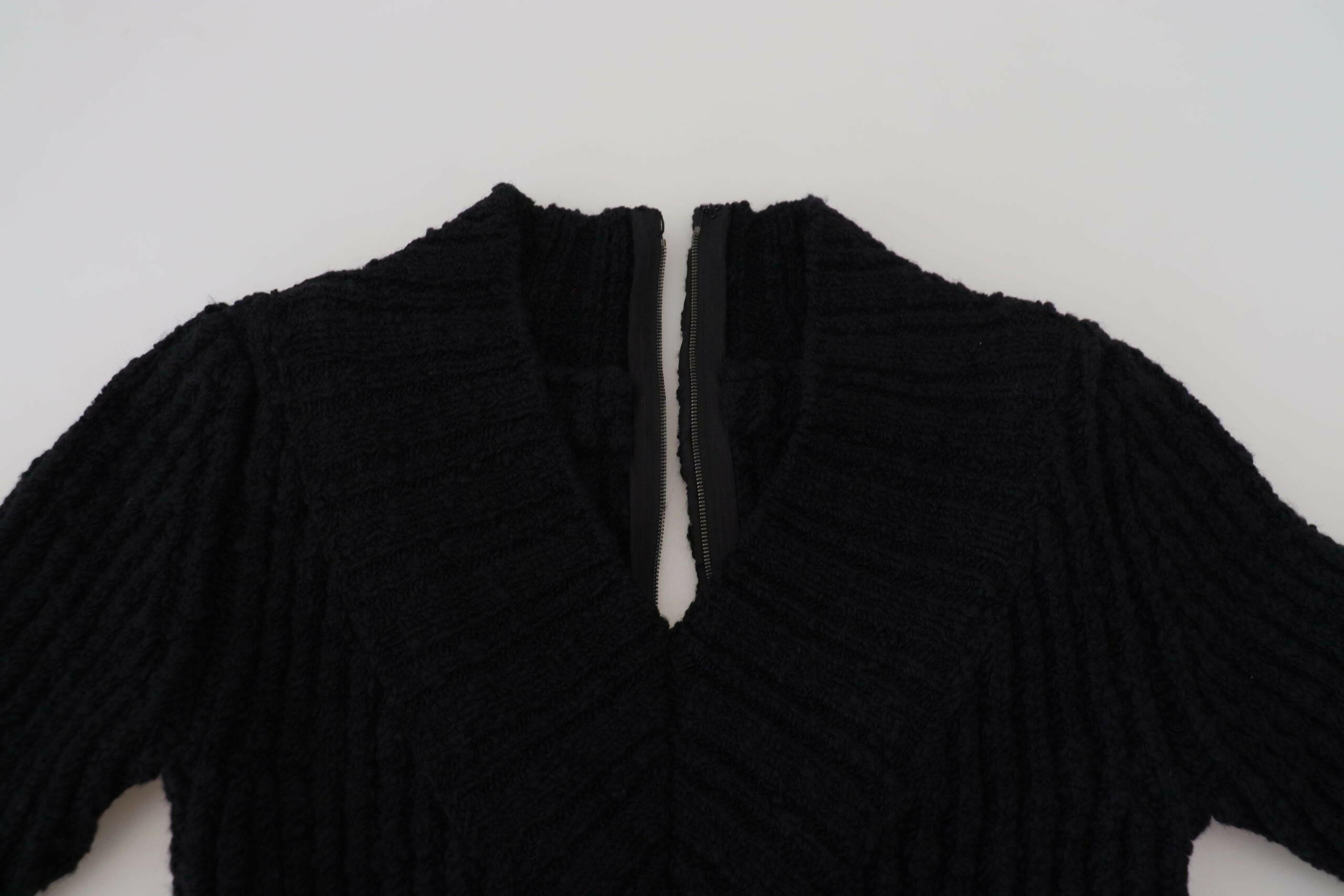 Dolce & Gabbana Black Wool Knitted Sheath Sweater Dress.
