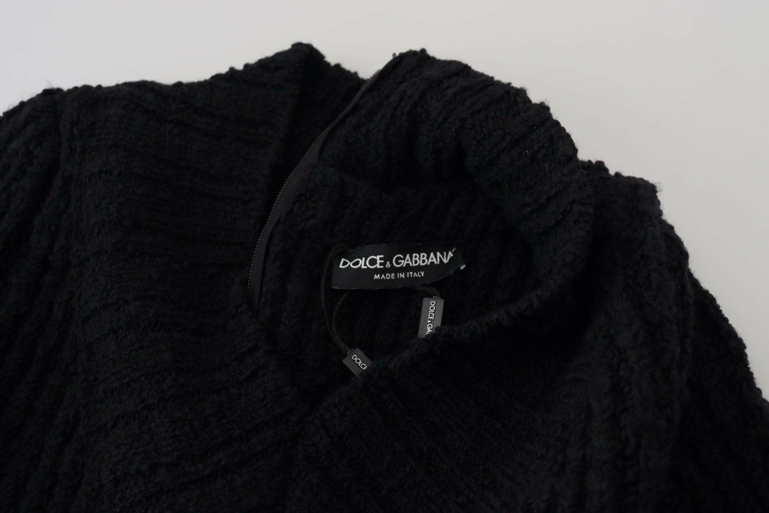 Dolce & Gabbana Black Wool Knitted Sheath Sweater Dress.
