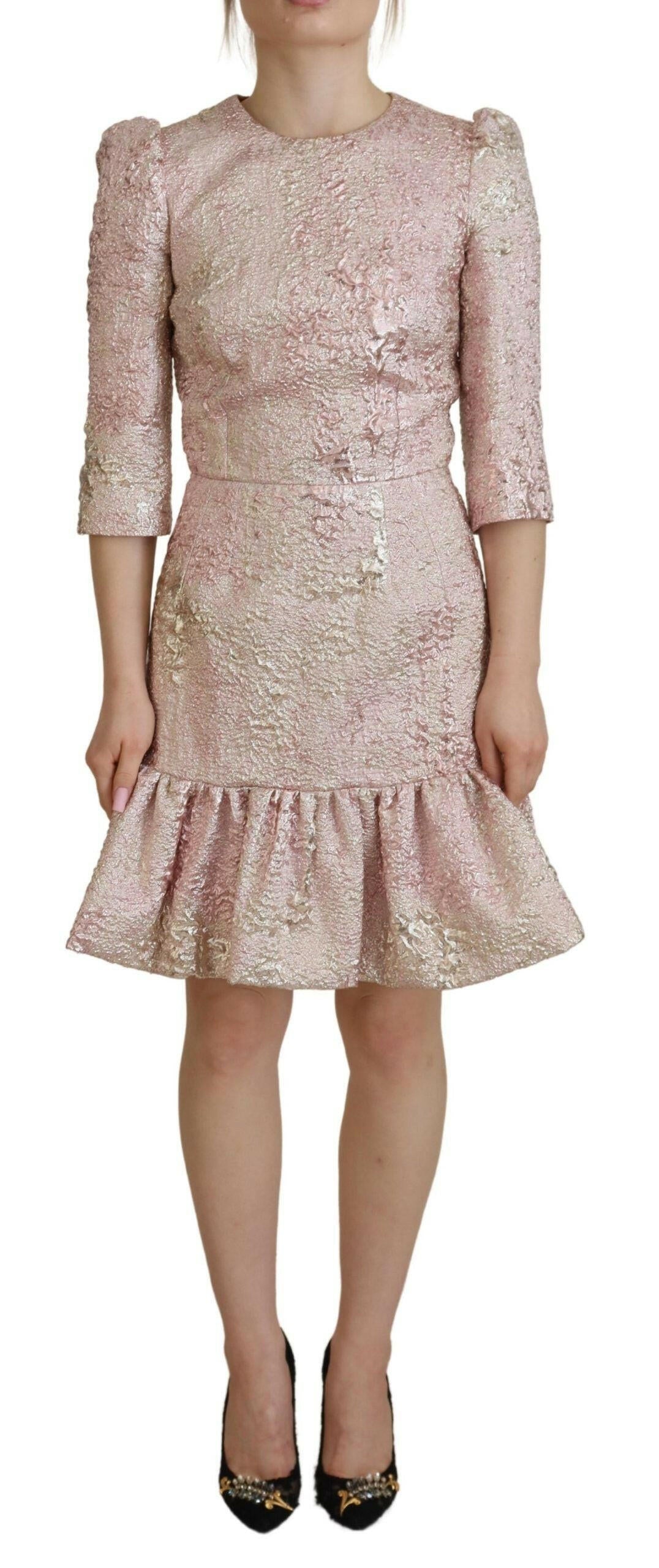 Dolce & Gabbana Pink Jaquard 3/4 Sleeve Sheath Midi Dress.