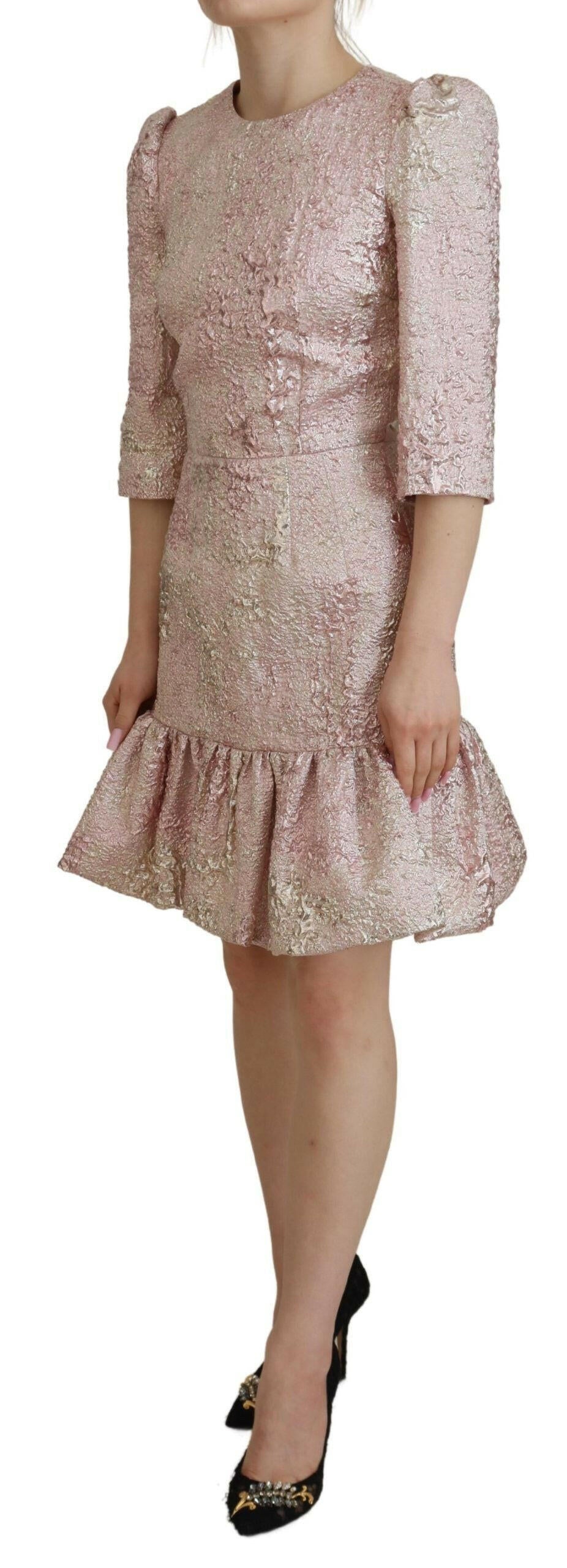 Dolce & Gabbana Pink Jaquard 3/4 Sleeve Sheath Midi Dress.