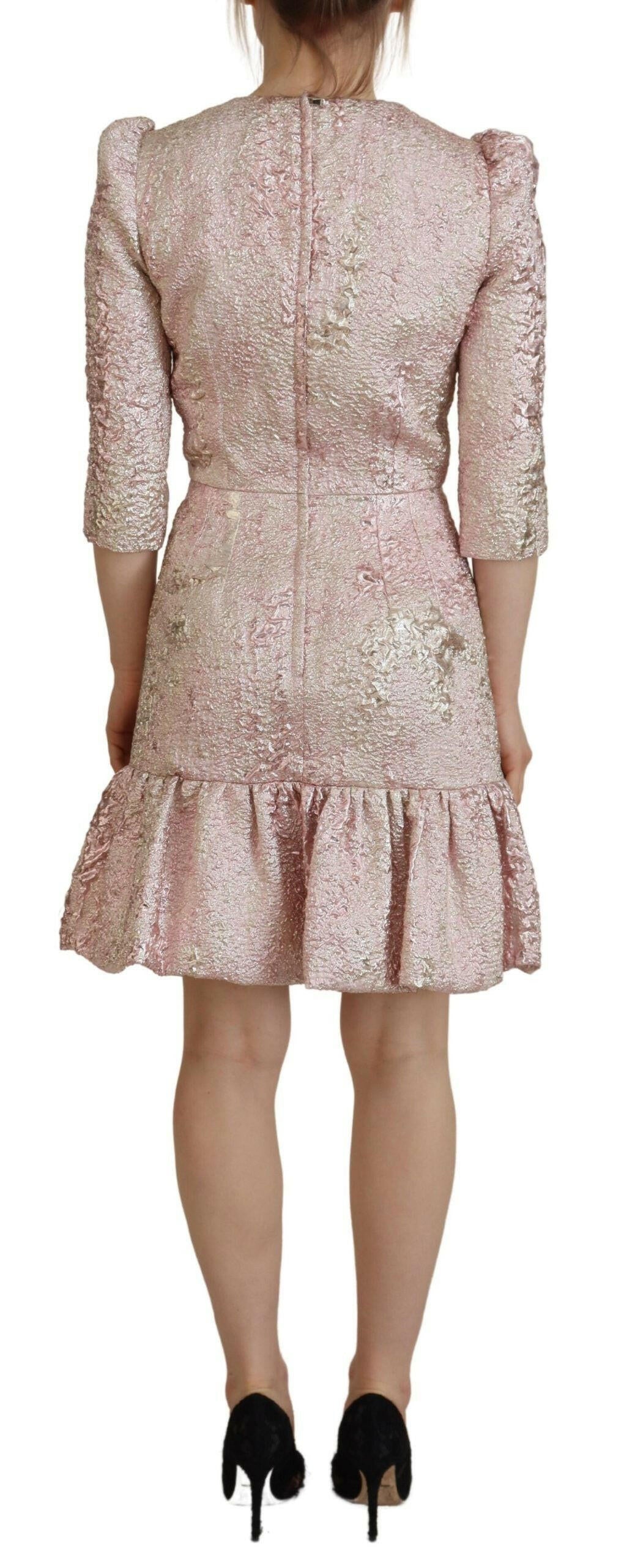 Dolce & Gabbana Pink Jaquard 3/4 Sleeve Sheath Midi Dress.