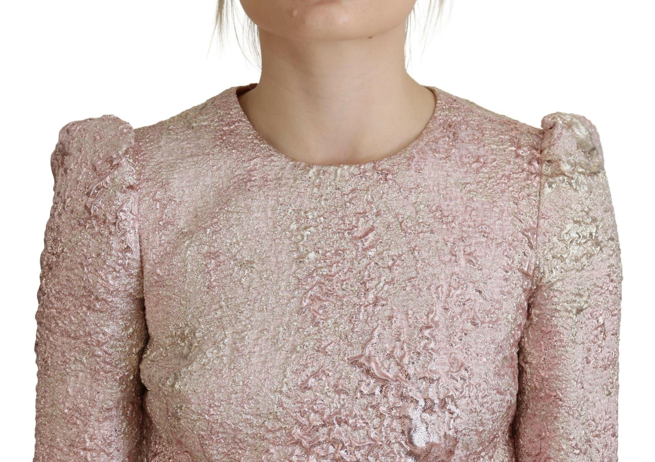 Dolce & Gabbana Pink Jaquard 3/4 Sleeve Sheath Midi Dress.
