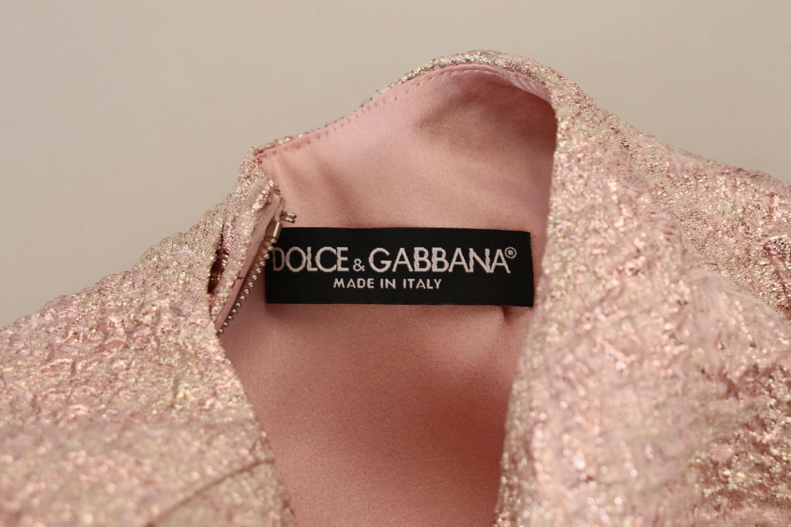 Dolce & Gabbana Pink Jaquard 3/4 Sleeve Sheath Midi Dress.