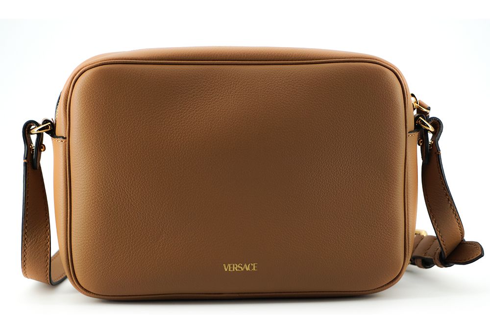 Versace Elegant Brown Leather Camera Case Shoulder Bag Versace